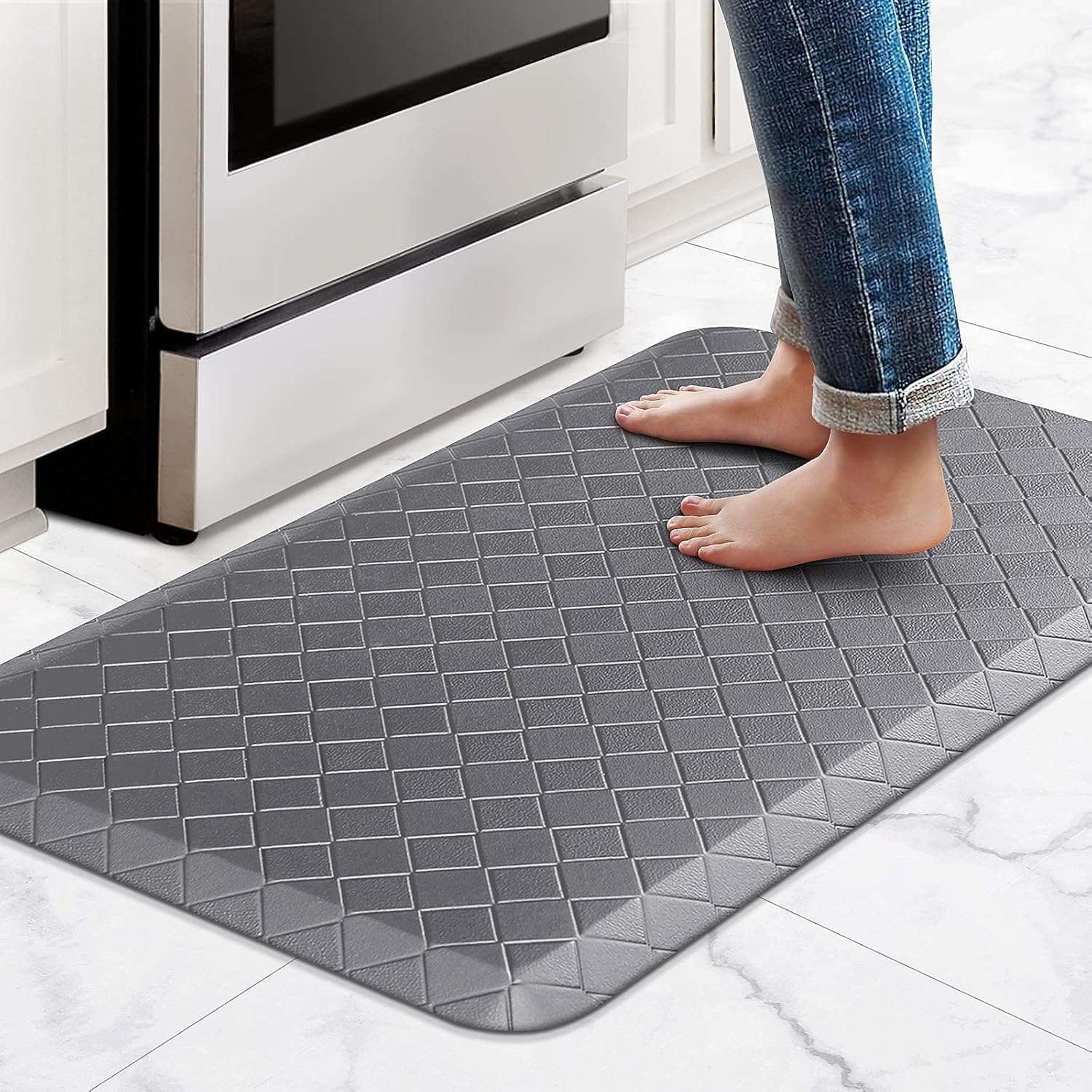 Gepolsterte, ermüdungshemmende Küchenmatte, Dicke, wasserdichte, rutschfeste Matte, strapazierfähige, ergonomische Komfortmatte, for Küche, Boden, Büro, Spüle, Waschküche(Gray,44x120x1.2MM)
