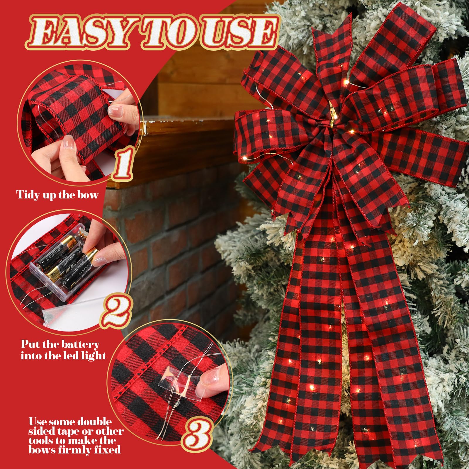 Liliful 8 Pack Red Christmas Bows Large, 25 x 15 Inch LED Red Wreath ...