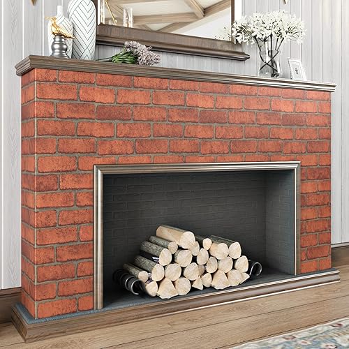 Miniatura 2 de Skyblur Papel tapiz de ladrillo sintético, rollo de papel adhesivo de ladrillo marrón, 15.7 x 118 pulgadas, papel tapiz adhesivo de ladrillo