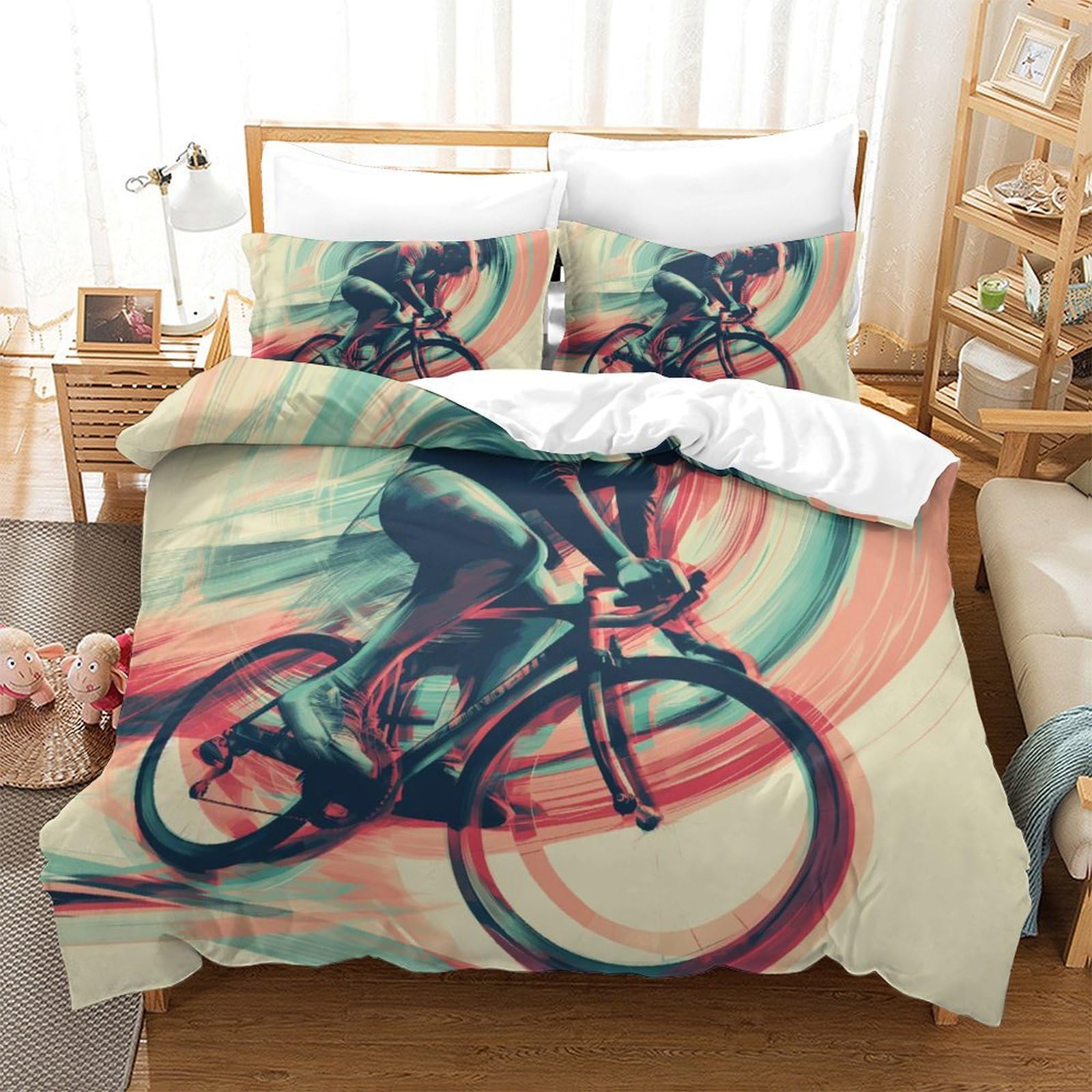 Housse de couette vélo grand lit 260x220cm anti-plis et facile à laver sans repassage fastidieux
