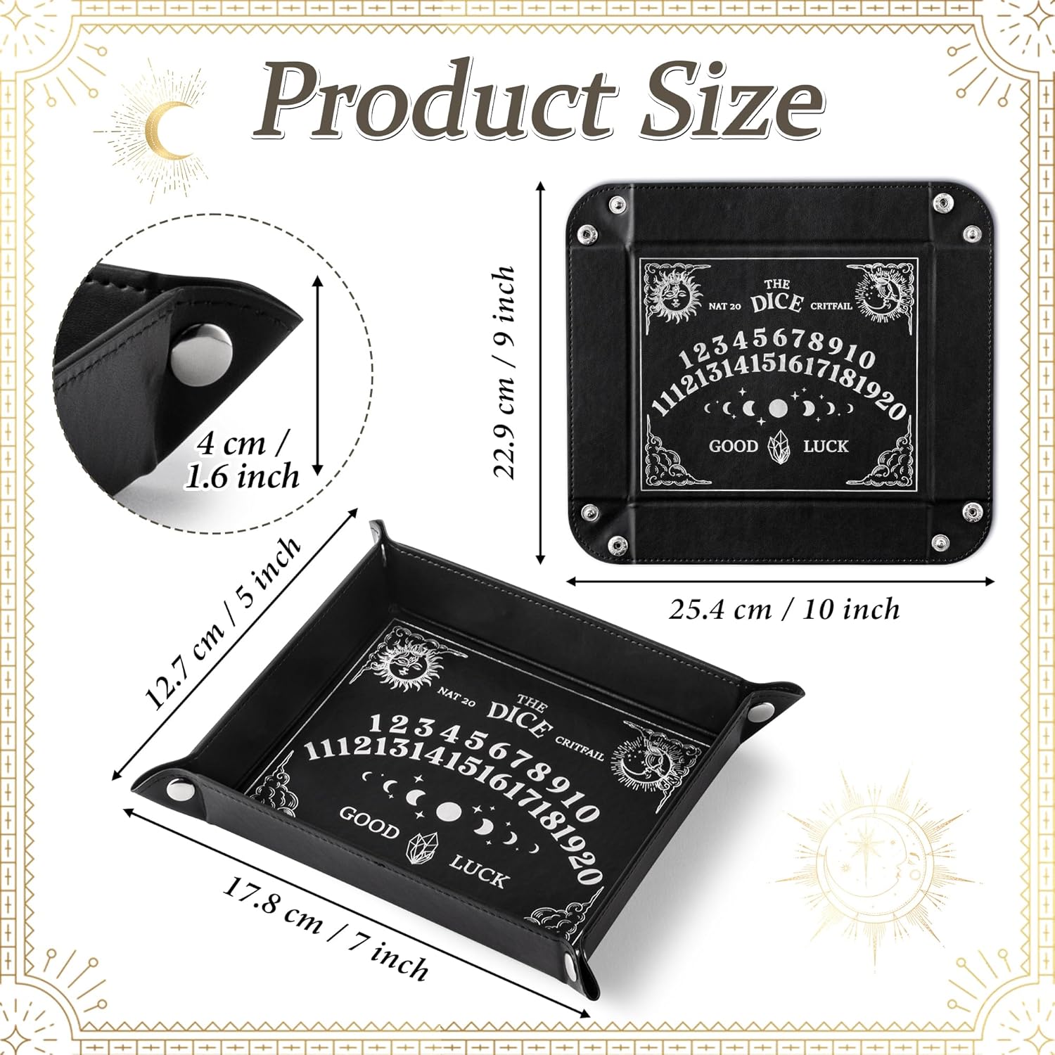 Haooryx PU Leather Dice Tray - Novelty Magnetic Portable Folding PU Leather Pieces Hexagon Octagon D RPG DND Table Desk Dice Holder Mat Rolling Tray Set Storage Box Felt Lined Board Game Staging Area