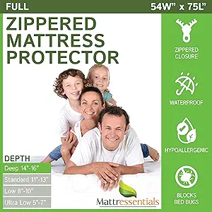 Zippered Full (14"-16" Depth) Mattress Protector - Bed Bug Waterproof Mattress Cover, Premium Quality Hypoallergenic Encasement White
