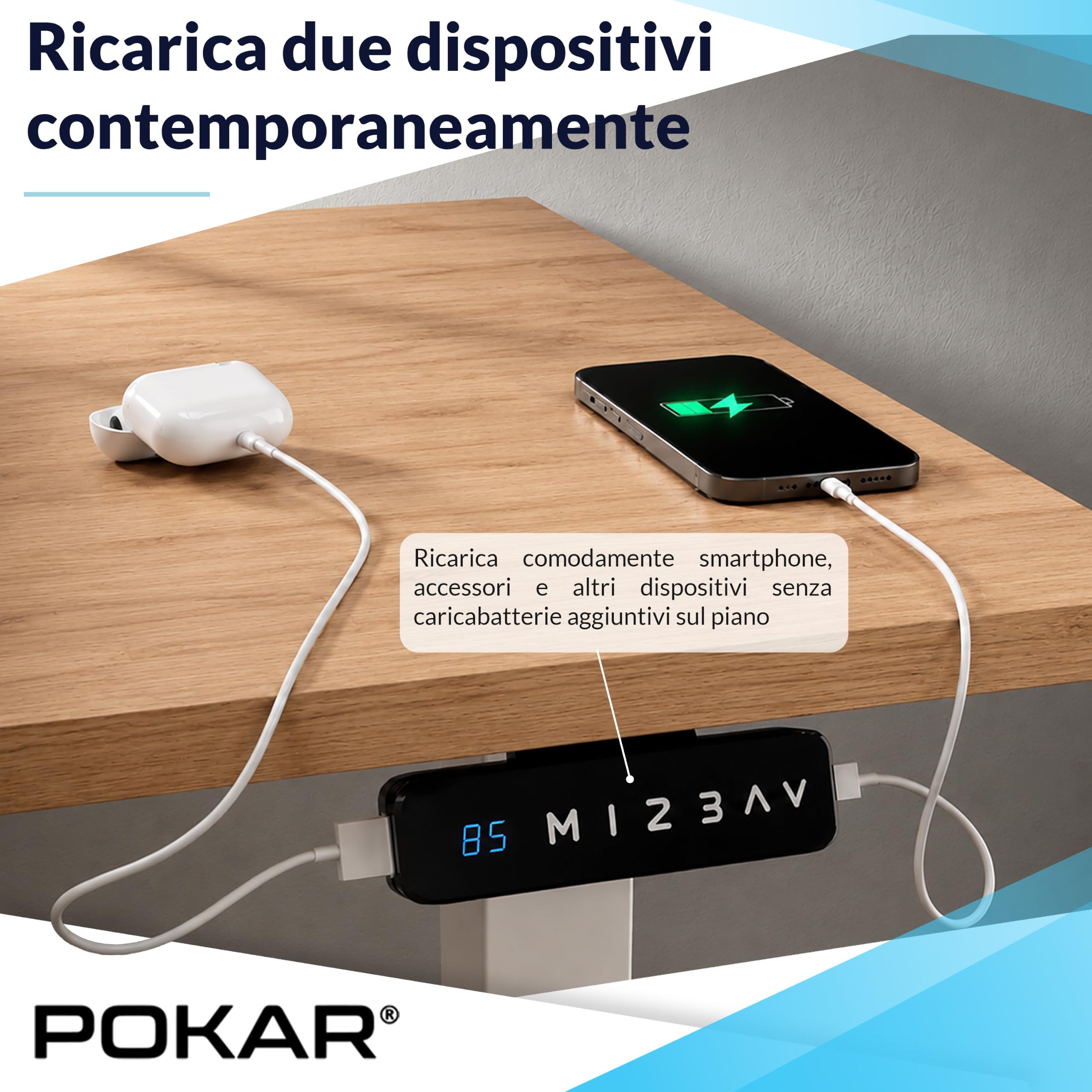 POKAR Scrivania Regolabile in Altezza Elettrica 160x80 cm | Piano Massiccio 25mm | Pannello Memory, USB-C e USB-A | Scrivania Motorizzata per Smart Working | Telaio Nero, Piano Quercia Craft Oro