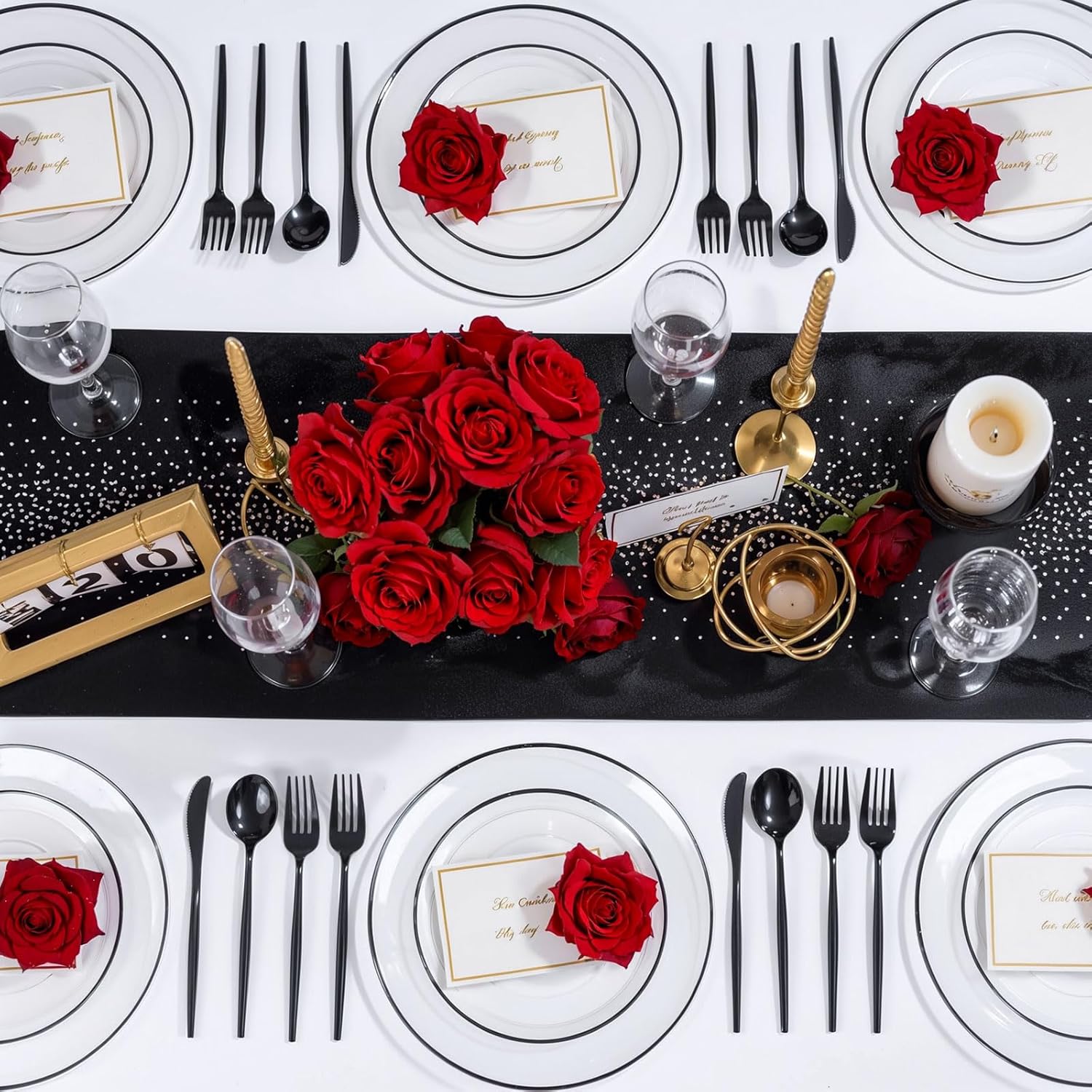 LIYH 120 Pcs Clear Black Plastic Plates - Disposable Heavy Duty Disposable Black Plates for Party Included 60 Dinner 10.25" & 60 Dessert Plate 7.5" for Party Birthday Decoration