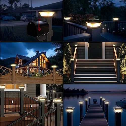 Miniatura 23 de T-SUN Luces solares para poste, luces solares impermeables para exteriores para postes de madera de 4 x 4, iluminación LED blanca de 6000 K