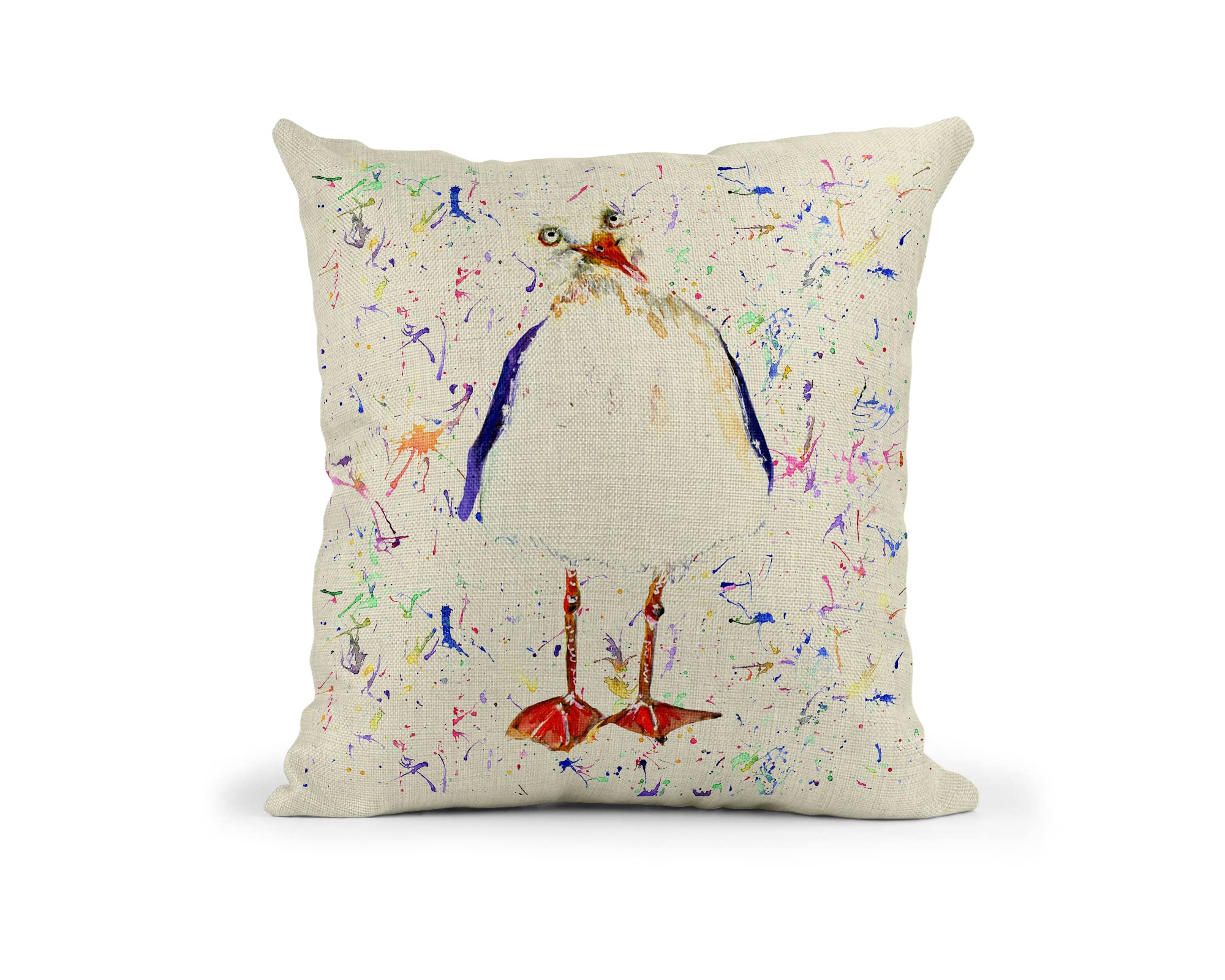 Vixar Seagull Beach Seafront Bird Watercolour Art Linnen Cushion With filling or cover only, 40x40cm, gift, christmas, Birthday (Cover Only)