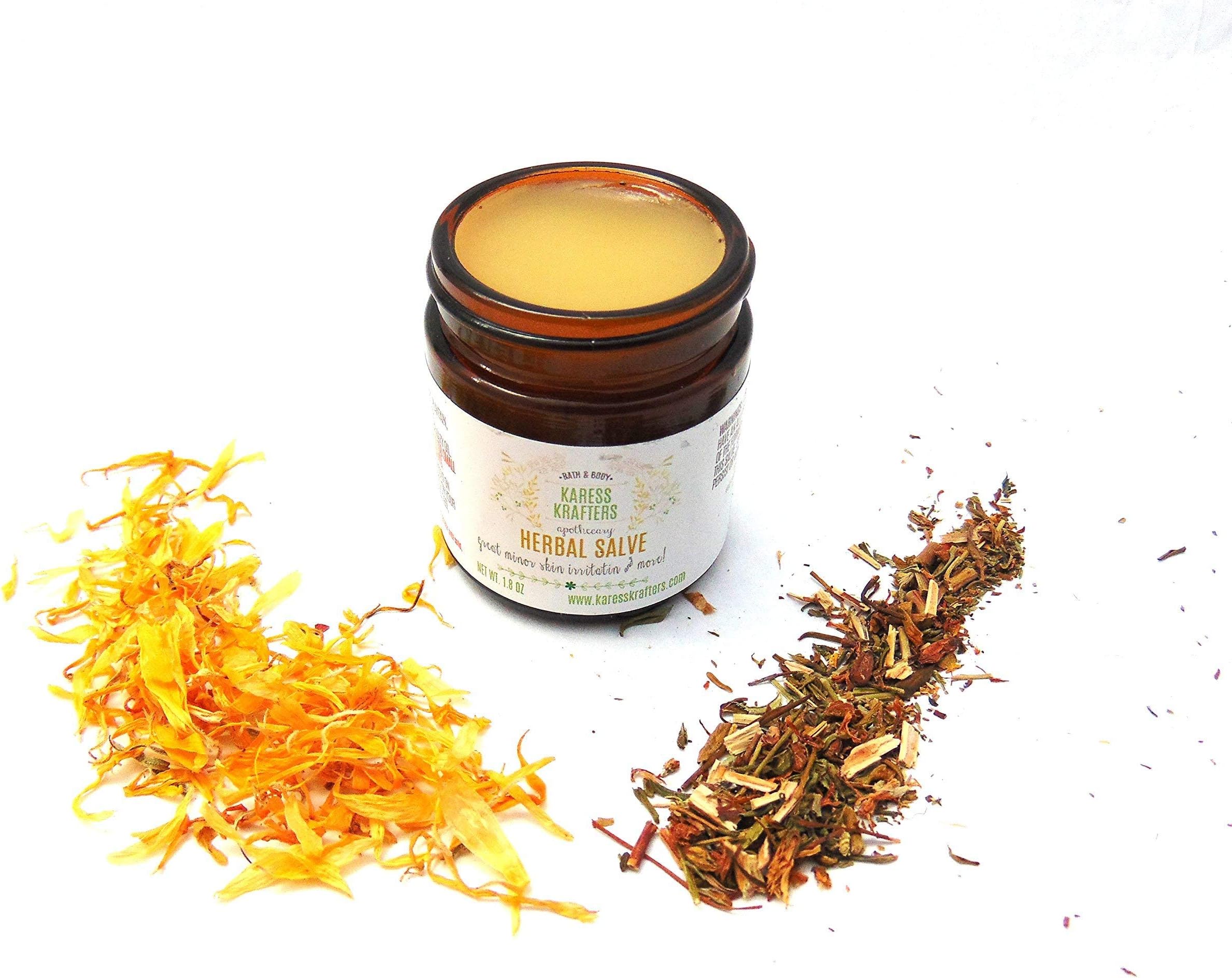 Herbal Salve with St. John's Worts, Plantain, Calendula, Chickweed, All Natural, Healing Herbs, Great of Minor Cuts, Burns by Karess Krafters Apothecary