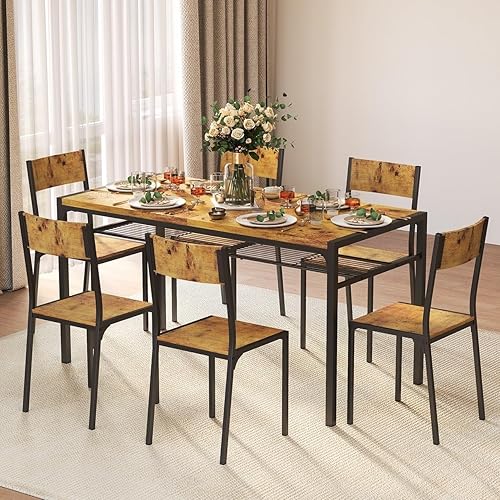 Gizoon Juego de mesa de comedor para 6 personas con sillas, juego de mesa de cocina de 7 piezas para espacios pequeños, apartamento, cocina,