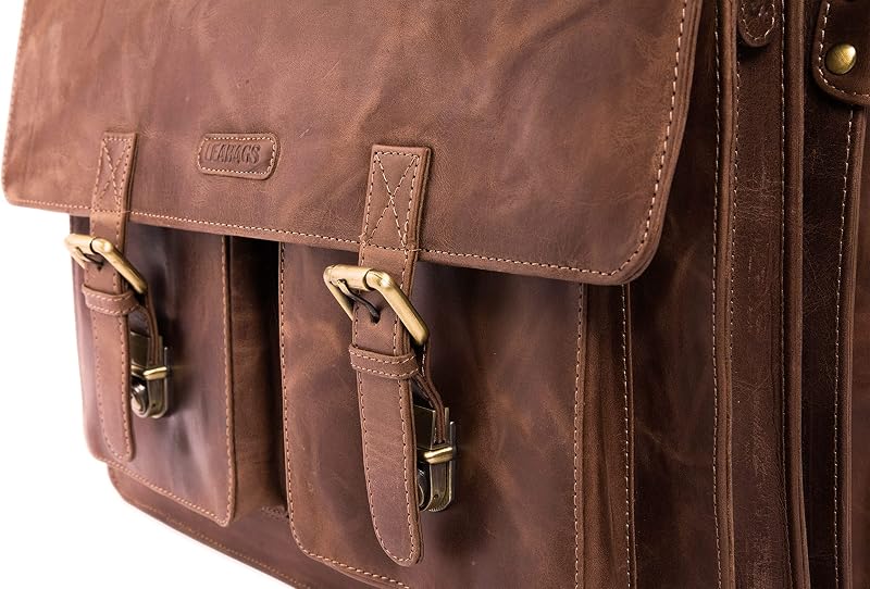 LEABAGS valódi bőr laptoptáska 15 colos férfiaknak és nőknek, válltáska