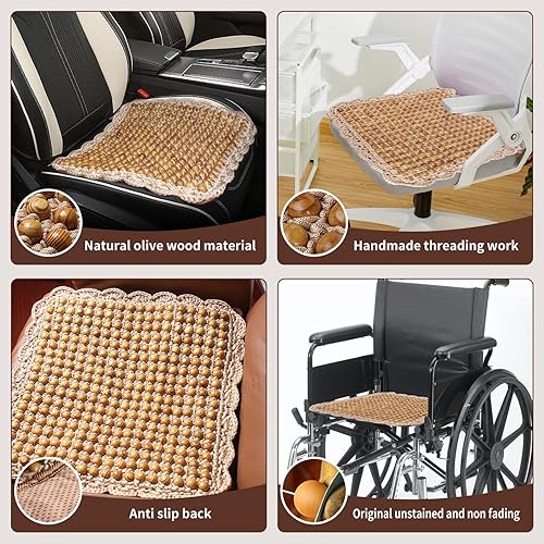 Miniatura 9 de Four Seasons - Cojín para asiento de automóvil con cuentas de madera de olivo natural, cómodo y fresco para masaje de verano (cuadrado) para camión,