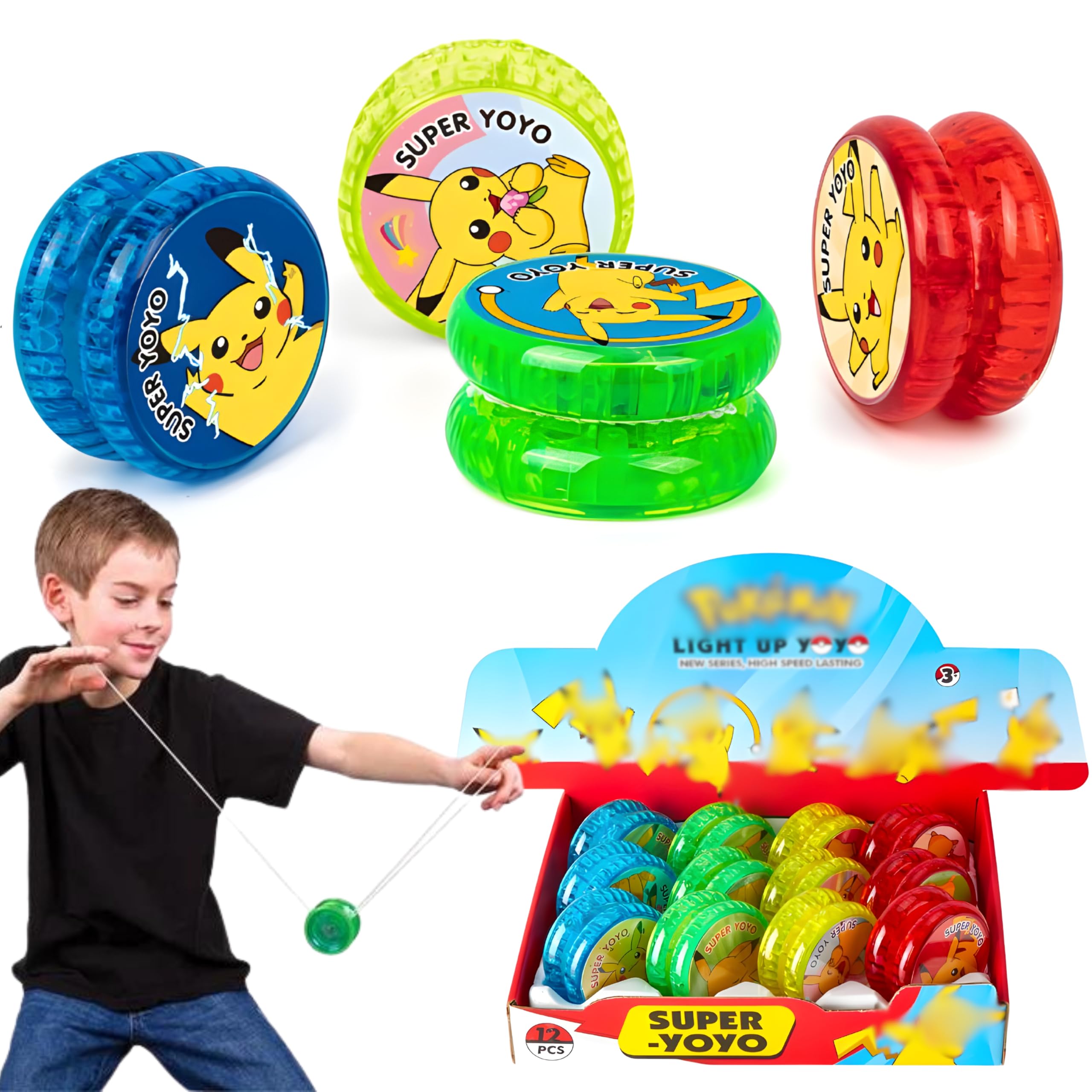 AYEBIA12pcs LED Flashing Yo-Yo Balls | Cartoon Character Light Up Yoyo for Kids | Party Favors, Classic Return Gifts, Fun Games for Boys & Girls | Multicolor Entertainment Toy