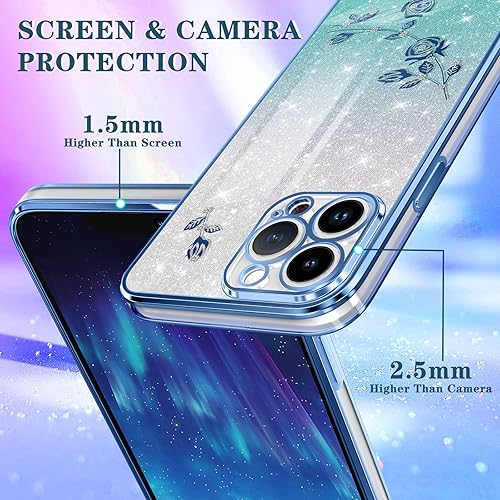 Miniatura 5 de Coralogo Funda 3 en 1 para Apple iPhone 13 Pro Max con purpurina brillante para mujeres y niñas, funda brillante para teléfono, bonito diseño floral