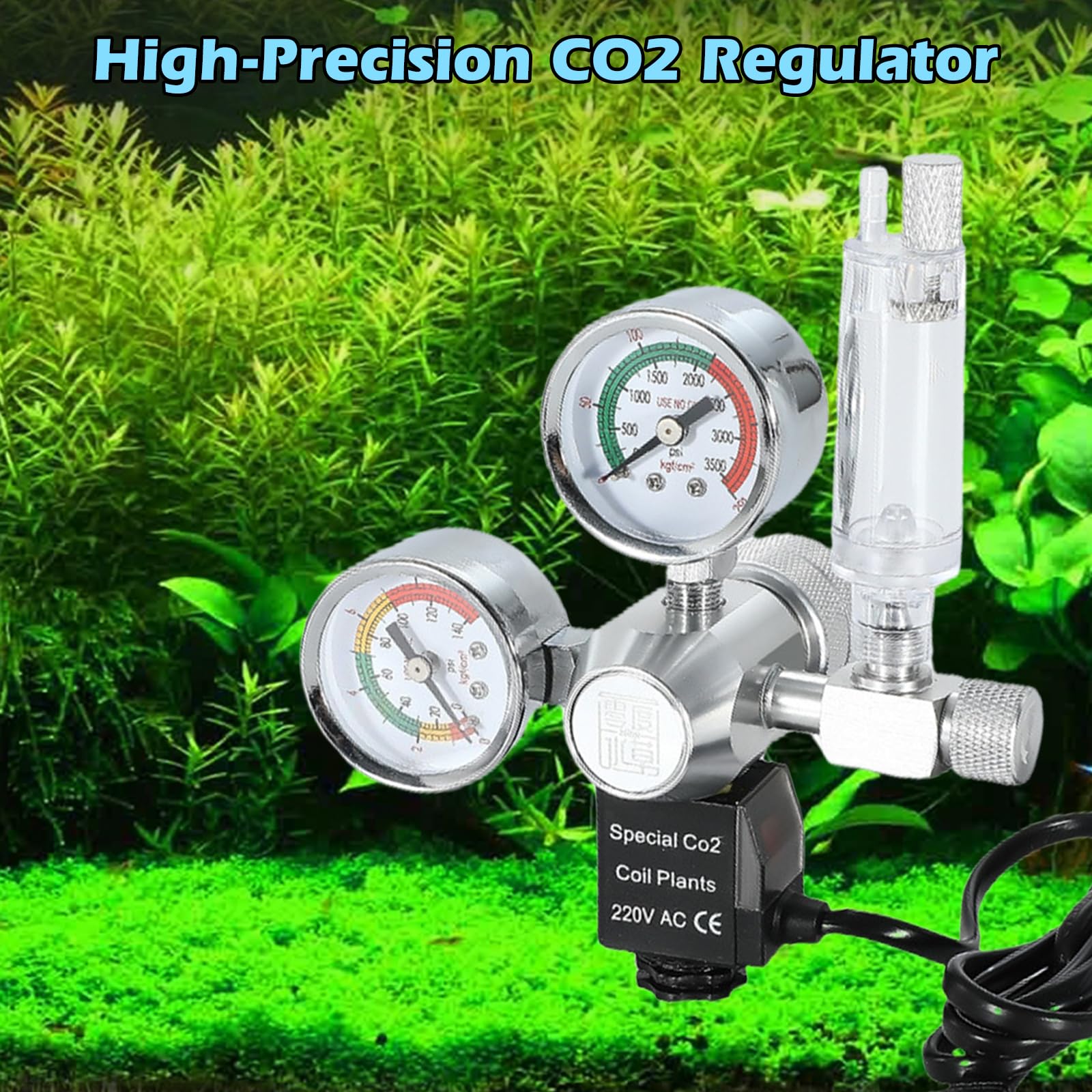 Réducteur de pression de CO2 d'aquarium - Régulateur de CO2 extérieur pour aquarium - Réducteur de pression pour aquarium planté - Écran double jauge - Avec compteur de bulles et système de