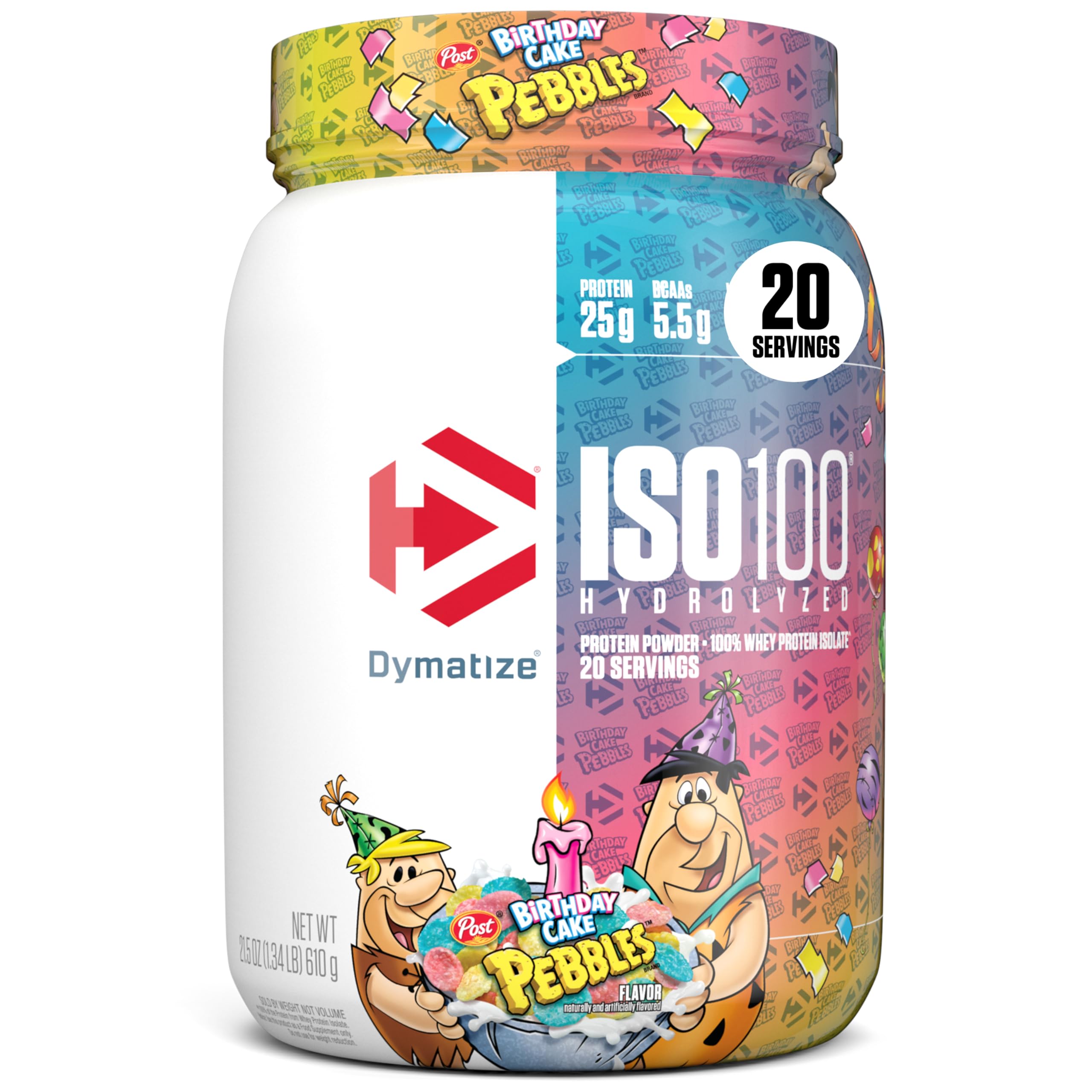Dymatize Nutrition ISO100 Hydrolyzed Whey Protein Isolate,20 Servings, 25g Protein (610 G, Birthday Cake Pebbles)