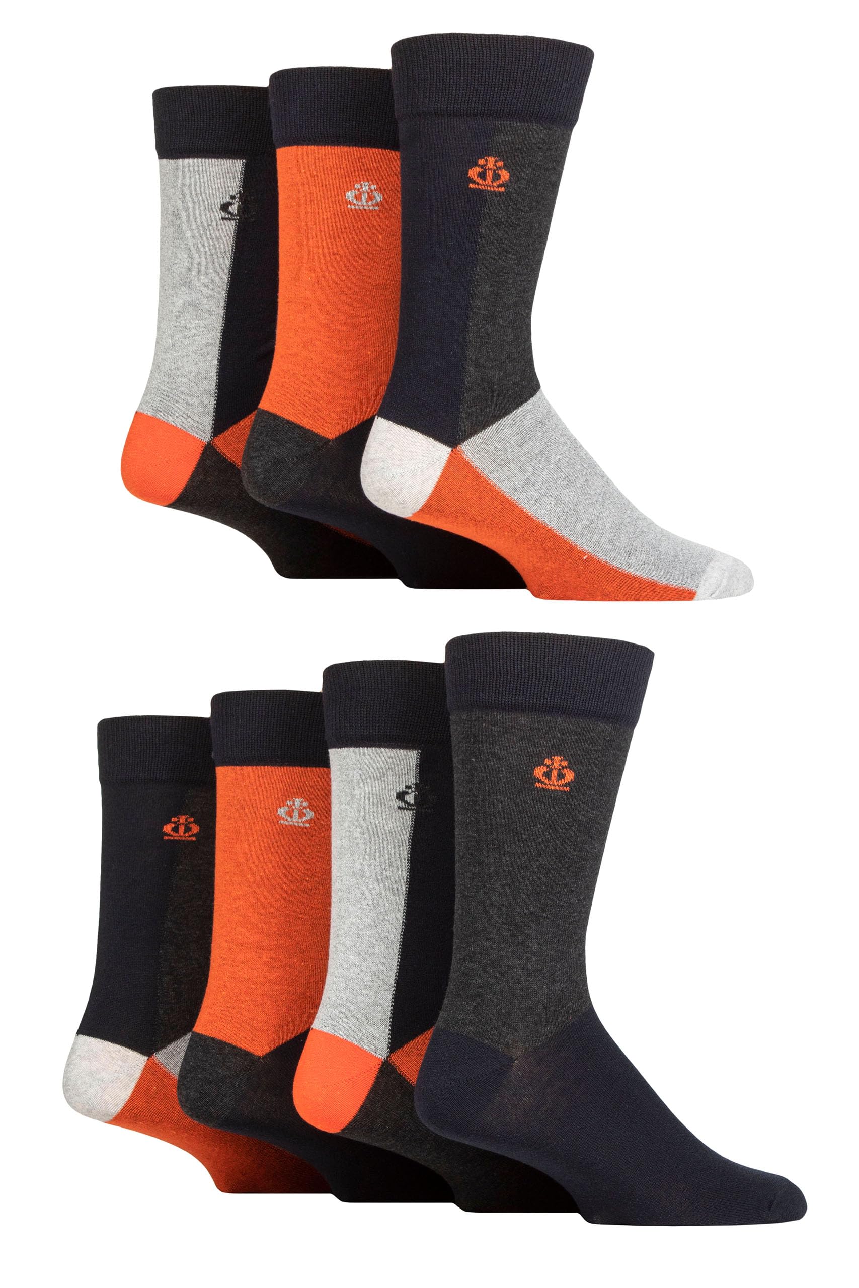 Jeff Banks Men's Blocks Orange / Grey Recycled Cotton Patterned Socks Pack Of 7 (7-11, Blocks Orange/Grey)