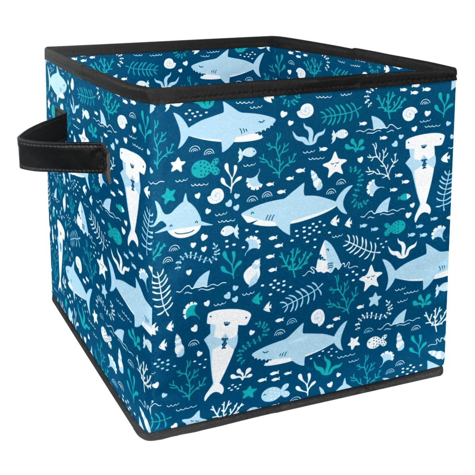 Boîte pliable requins bleus avec poignées solides pour jouets