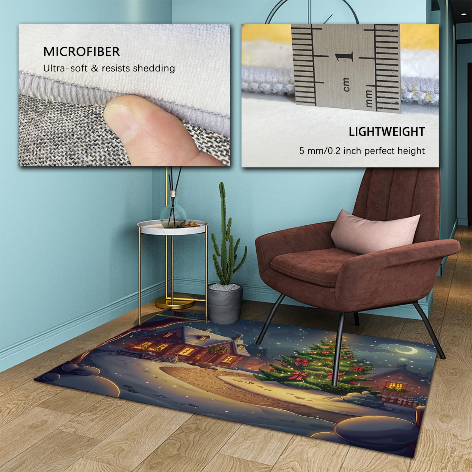 Tappeto a tema natalizio per soggiorno Caldo Neve Casa Cartone Animato Albero di Natale Decorazione Tappeti Lavaggio In Lavatrice Antiscivolo Tappetino Tappeto 150x240cm