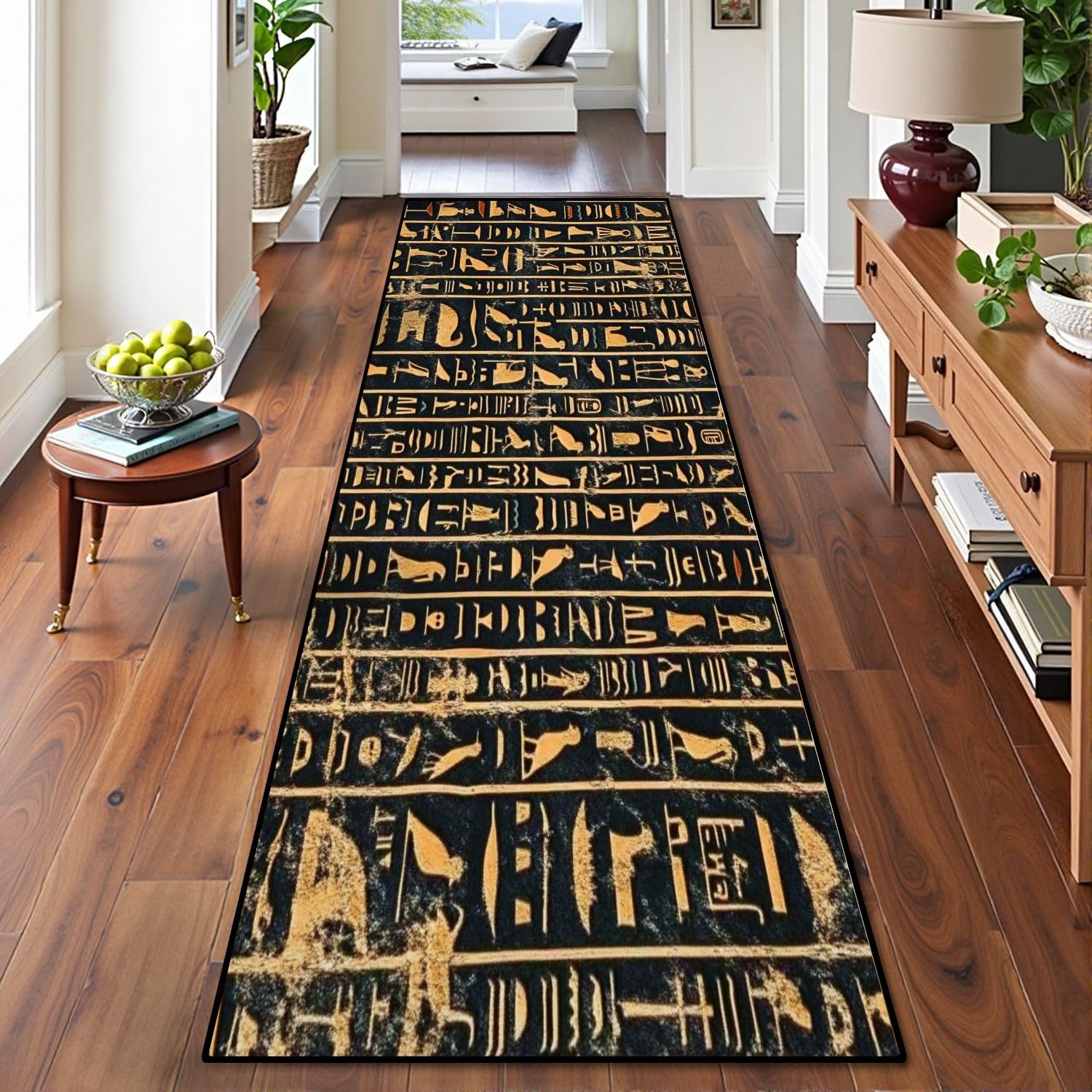 Runner Rug Washable 2x8 Egyptian Hieroglyphs Grunge Seamless for Ancient Egypt Non-Slip Hallway Area Rug Indoor Outdoor Home Decor for Entryway