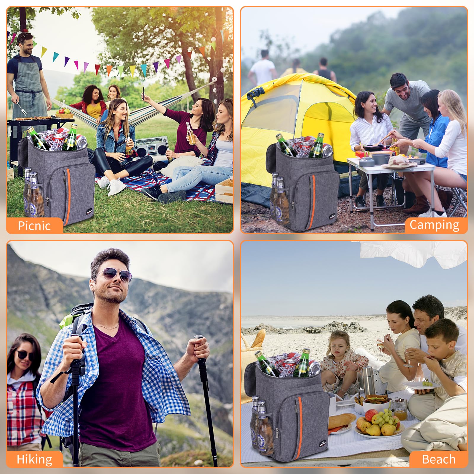 23L Zaino termico frigo, borsa frigo termica Porta Pranzo Zaino frigo termico portatile,mantiene il cibo caldo o freddo, adatto per campeggio, spiaggia, picnic, barbecue, eventi (Grigio)