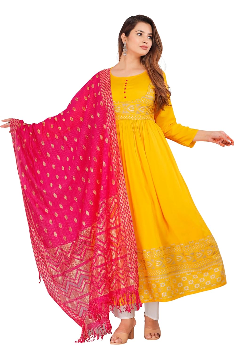CROWN CHOICE Women's Rayon Gown and Dupatta Set for Women & GirlsWomen