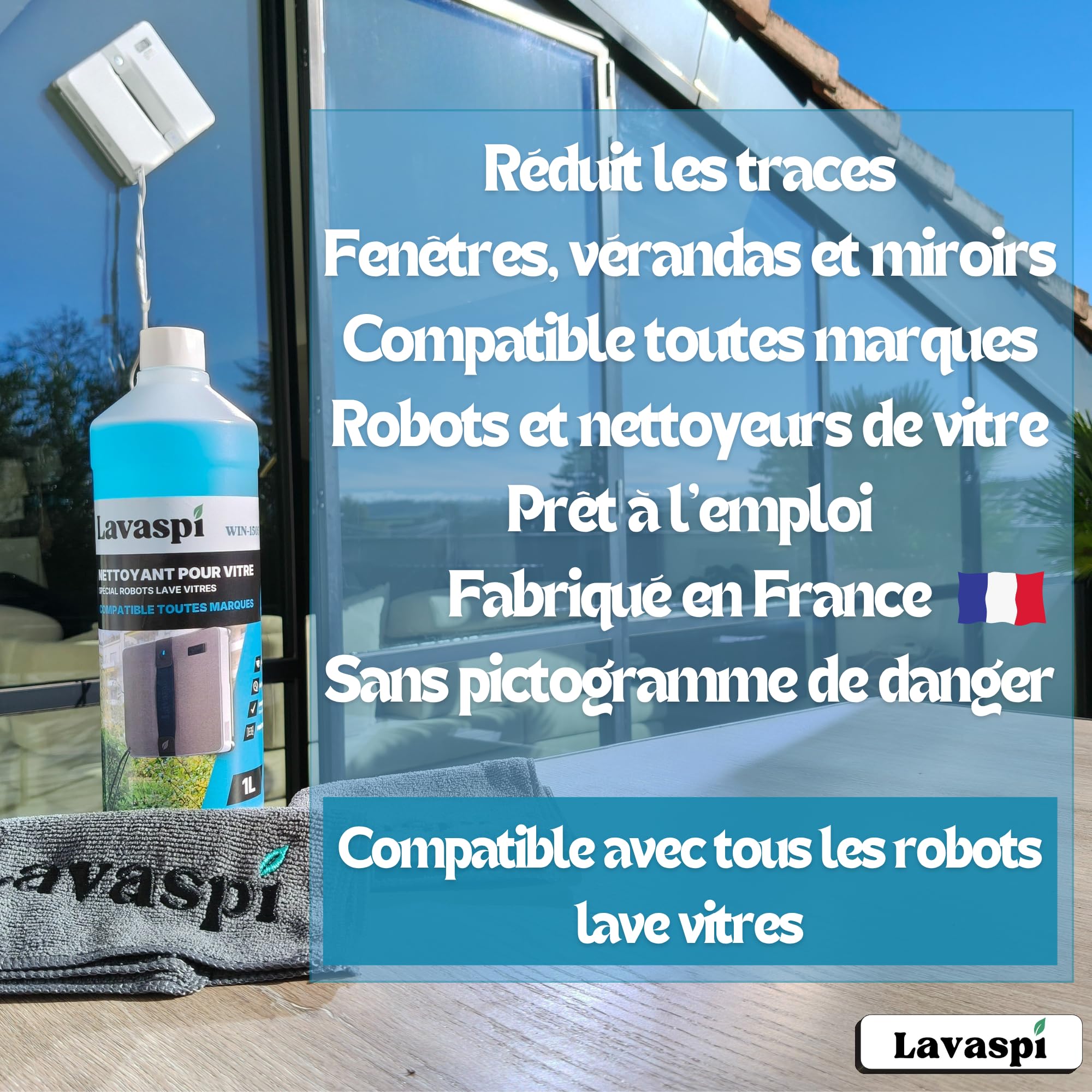 Lavaspi Produit Nettoyant Pour Robot Lave-Vitres, Compatible Toutes Marques - Anti Traces - WIN 1505 (Lot de 2)