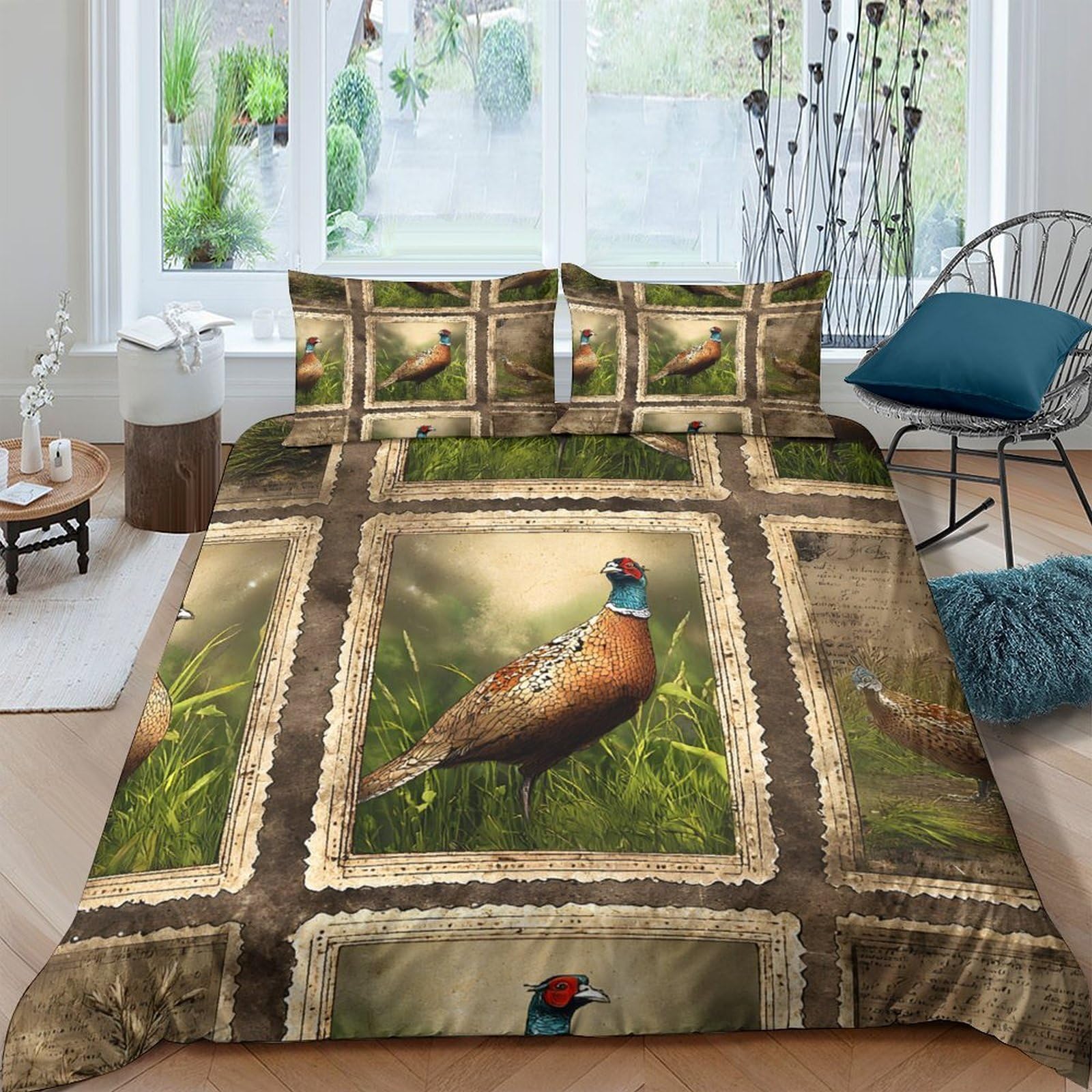 Ctjqhvkz Style-7 3D Printed Pheasant Forest Fitted Sheet Microfiber Soft Nature Bird Bed Cover For Bedroom Dorm Mattress Decor Single（135X200cm）