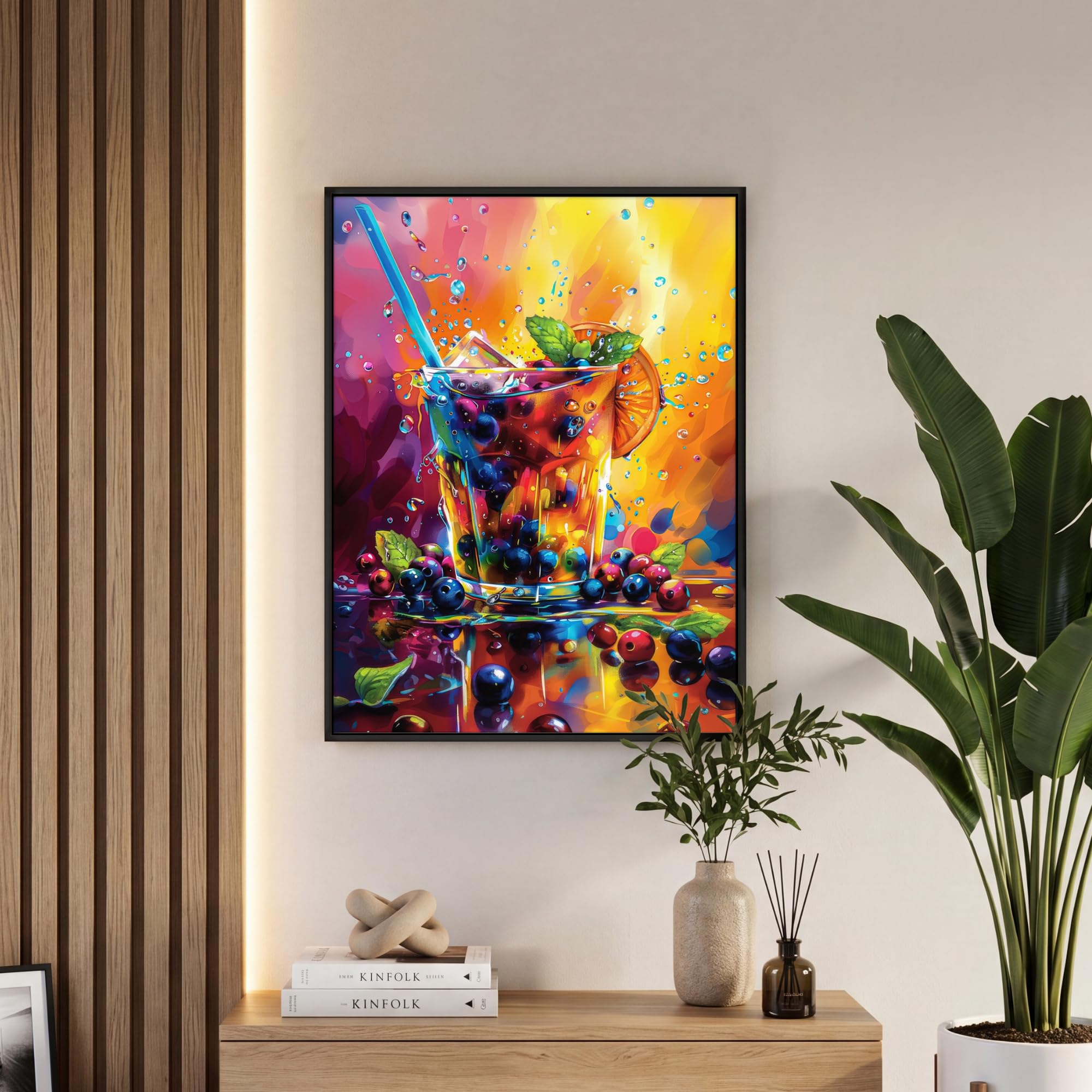OnlyWow© Gemälde Mit Rahmen 60x80 cm Wohnzimmer Deko Modern Wandbild Kunstdruck auf Leinwand Bild Room Decor Geschenke Cocktail - Obst - Farbenfroh - Getränk