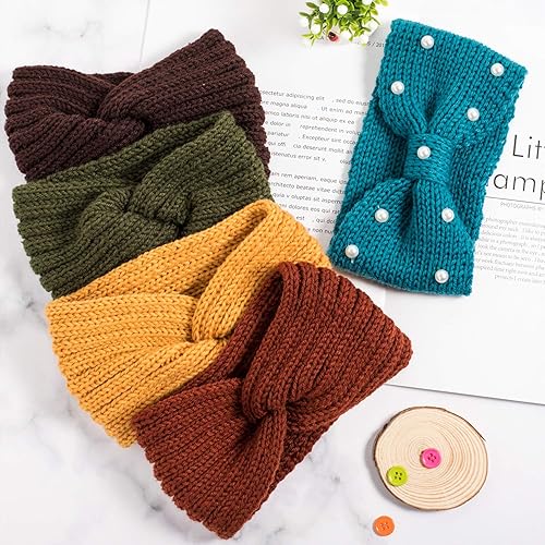 Miniatura 3 de Whaline - 5 diademas tejidas, calentadores de orejas, banda para cabeza, para mujeres y niñas