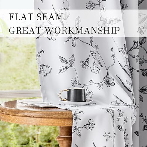 Miniatura 5 de ChrisDowa Cortinas florales 100% opacas de 84 pulgadas de largo, 2 paneles para dormitorio, sala de estar, estampado de flores negras,