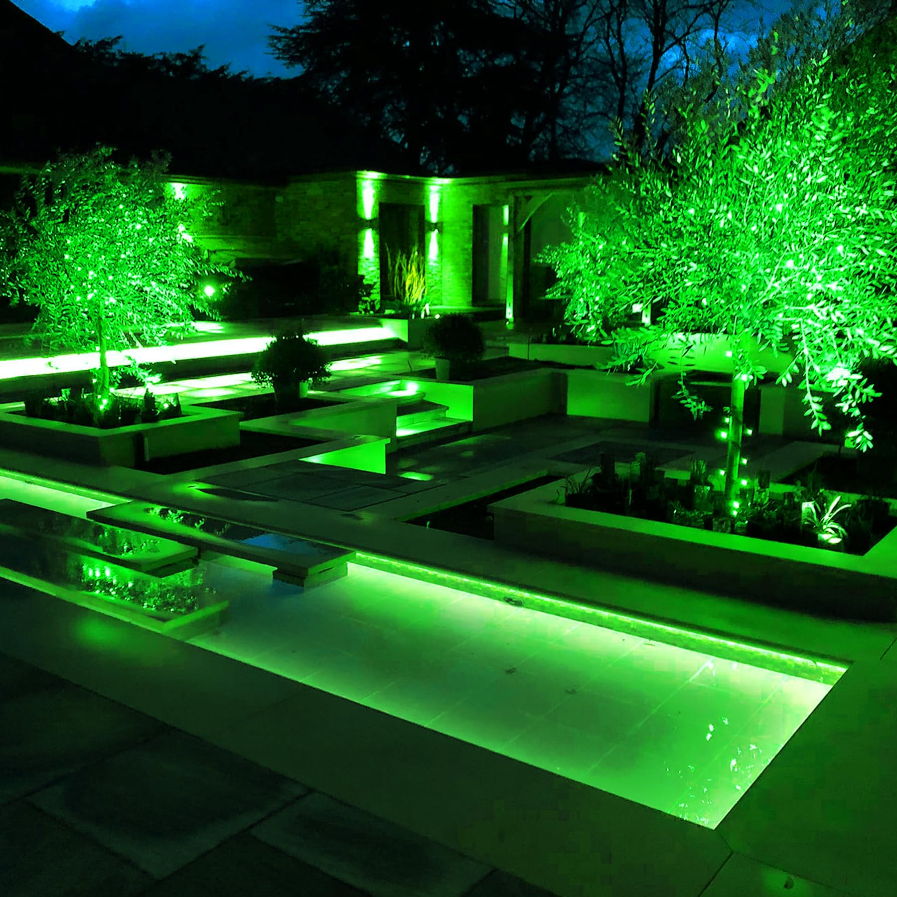 NATPOW Focos LED Exterior Solare Verde, 2 en 1 Luz Solar Arbol Exterior, IP65 Impermeable, 2 Niveles de Brillo de Crepúsculo a Amanecer Iluminación para Jardin, Patio, Caminos