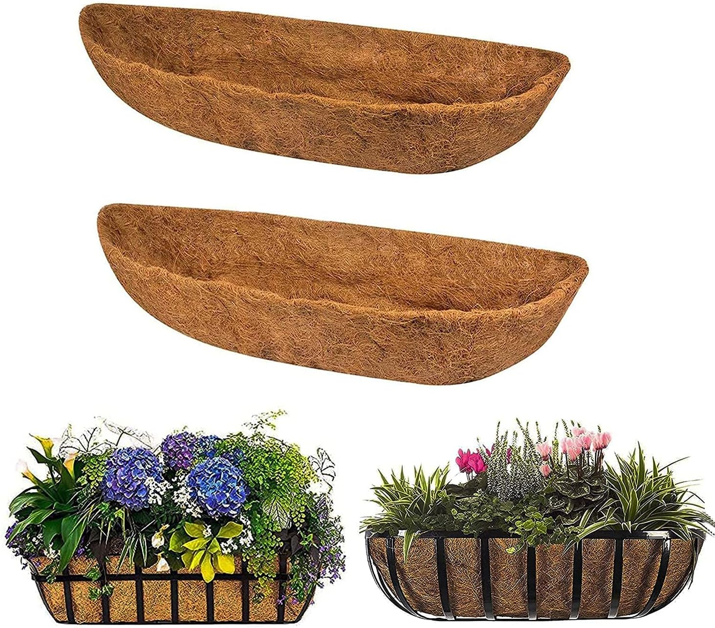 EROCK 2PCS Coco Liner Trough Coco Liner for Planters, 24/30/36/48 inch Half Moon Shape Trough Coco Coir Coconut Fiber Replacement Liner for Window Box, Wall Trough Planter (36inch-2pcs)