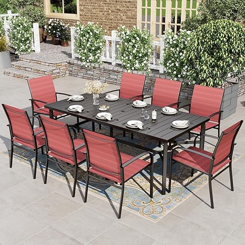 Miniatura 20 de HERA'S HOUSE Juego de comedor rojo para 4, juego de mesa y sillas de exterior de 5 piezas, 4 sillas de comedor de textileno, mesa de comedor