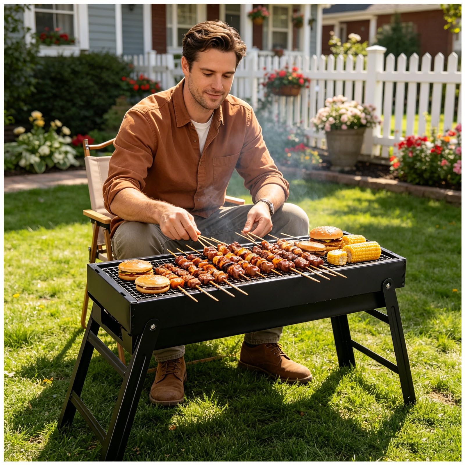 Generico Griglia per Barbecue, Barbecue A Carbonella Portatile, Barbecue Portatile Facile da Usare, Barbecue A Carbonella Pieghevole Facile da Trasportare, Griglia Campeggio,Nero,60cm/23.6in