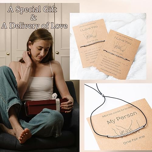 Miniatura 5 de SANNYRA Pulsera con código morse para mujer, pulseras a juego para 2 parejas, My Person Bestie Sister I Love You, mensaje secreto, amistad, pulsera