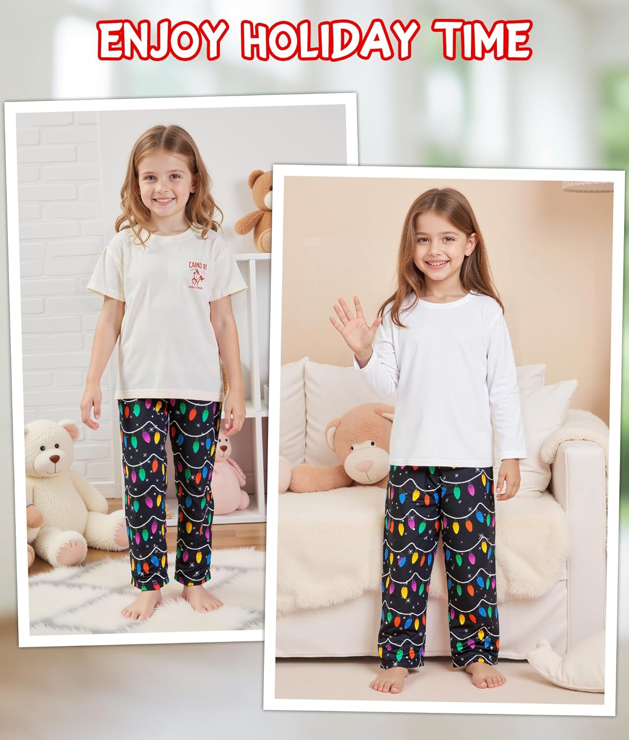 HONGTEYA Girls Christmas Pants with Pockets Soft Long Loose Kids Plaid Bottom Indoor Outdoor Xmas Holiday 8-14 Years - Image 4