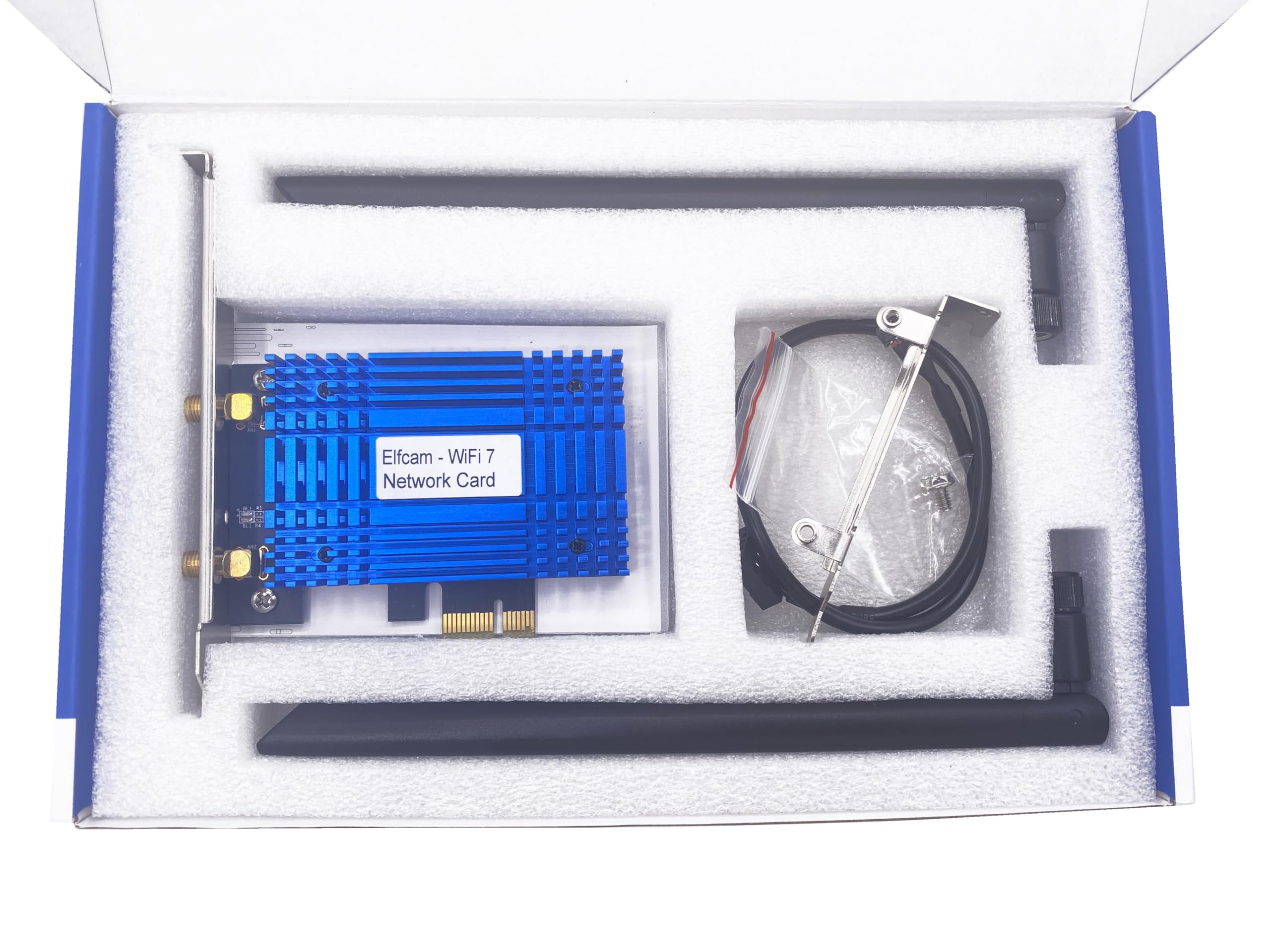 Elfcam Karta WiFi 7 PCIe 4.0, bezprzewodowa 8774 Mb/s, adapter Intel BE200, do komputerów Intel Procesor z systemem Windows 10/11 Linux, kompatybilny z Freebox Ultra i Orange Livebox