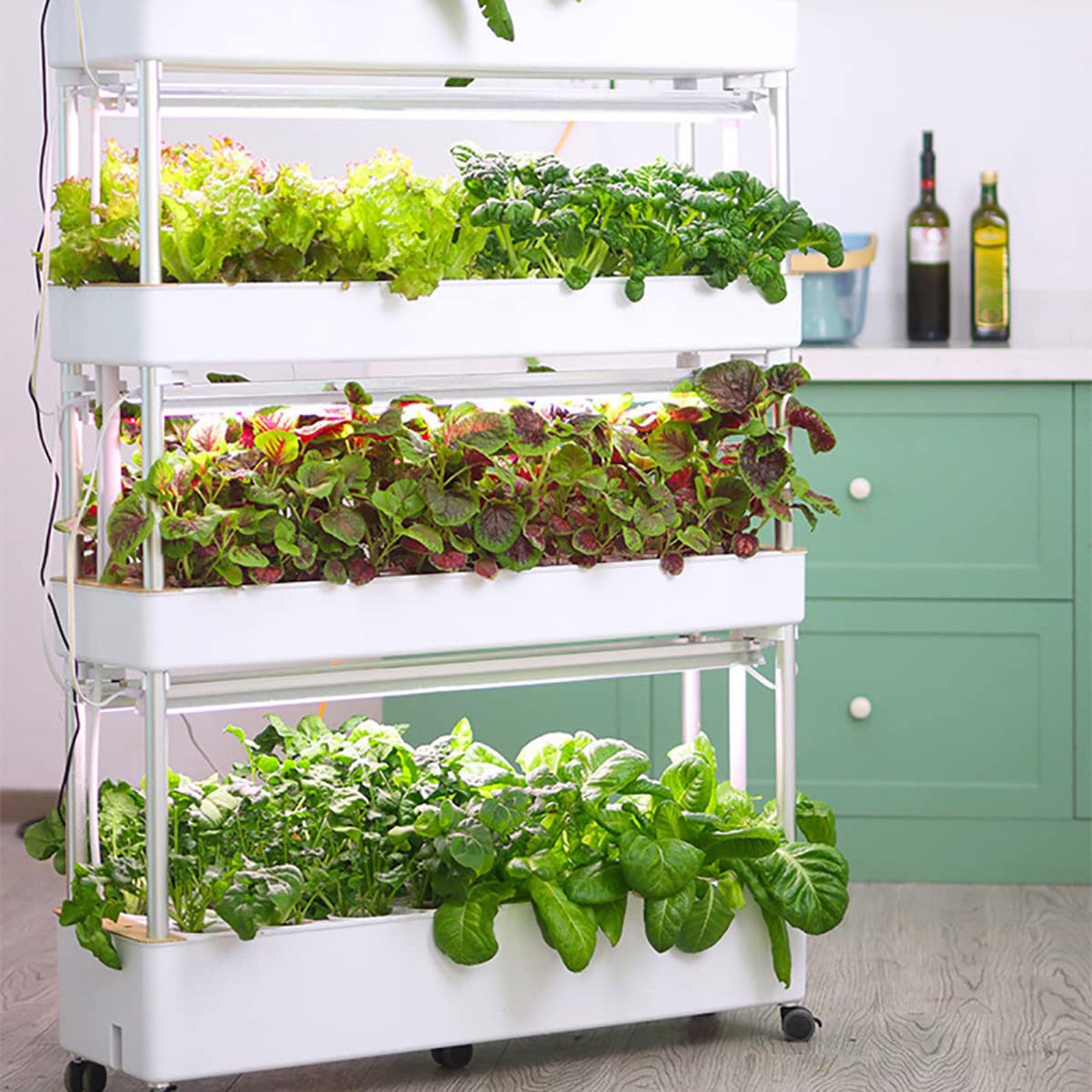 Kit de cultivo hidropónico con luz LED de crecimiento, torre de jardín interior de riego automático, sistema aeropónico con bomba hidratante, configuración eficiente de ahorro de espacio de 48