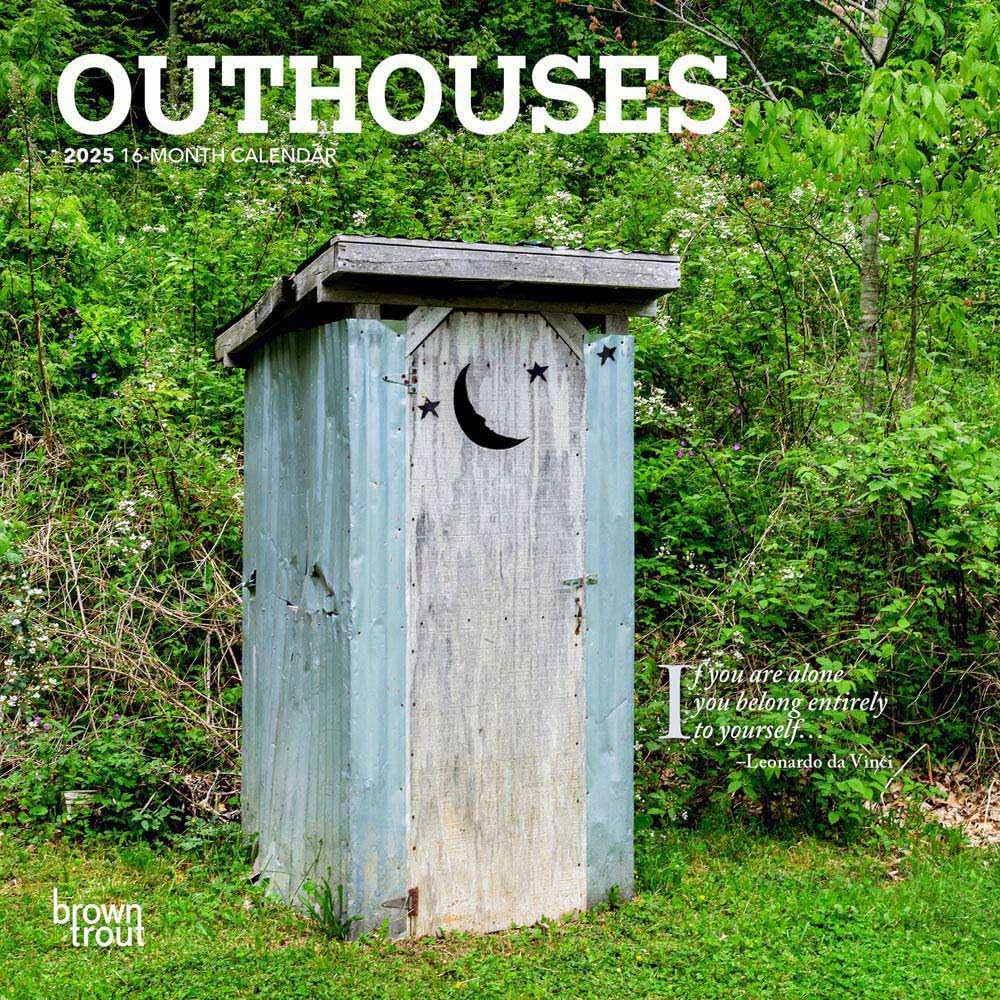 Outhouses | 2025 7 x 14 Inch Monthly Mini Wall Calendar | BrownTrout | Toilette Latrine Bog Humor