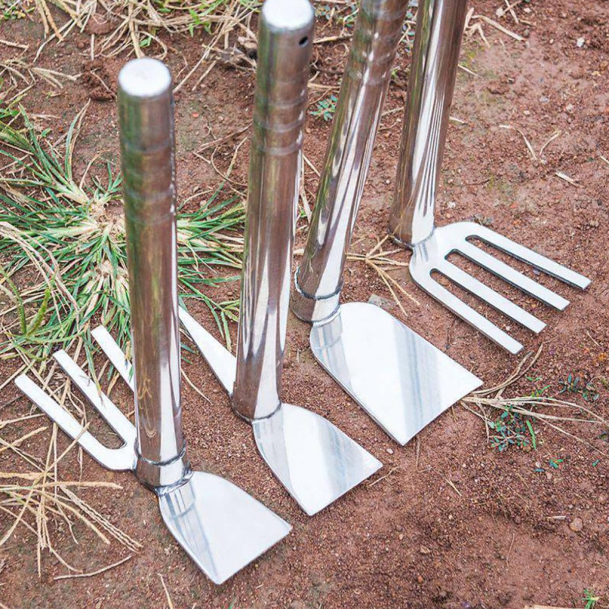 TEHAUX Azada de Jardinería de Acero Inoxidable, Azada Compacta para Labrar, Plata, para Jardinería y Desbroce, Afloja la Tierra y Mejora la Eficiencia