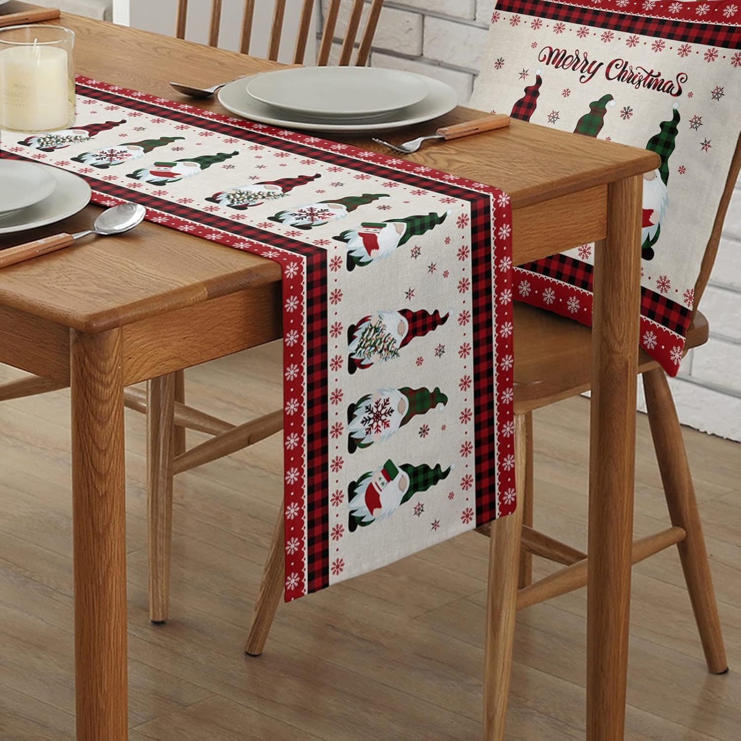 Table Runner 90 Inches Long Merry Christmas Gnome and
