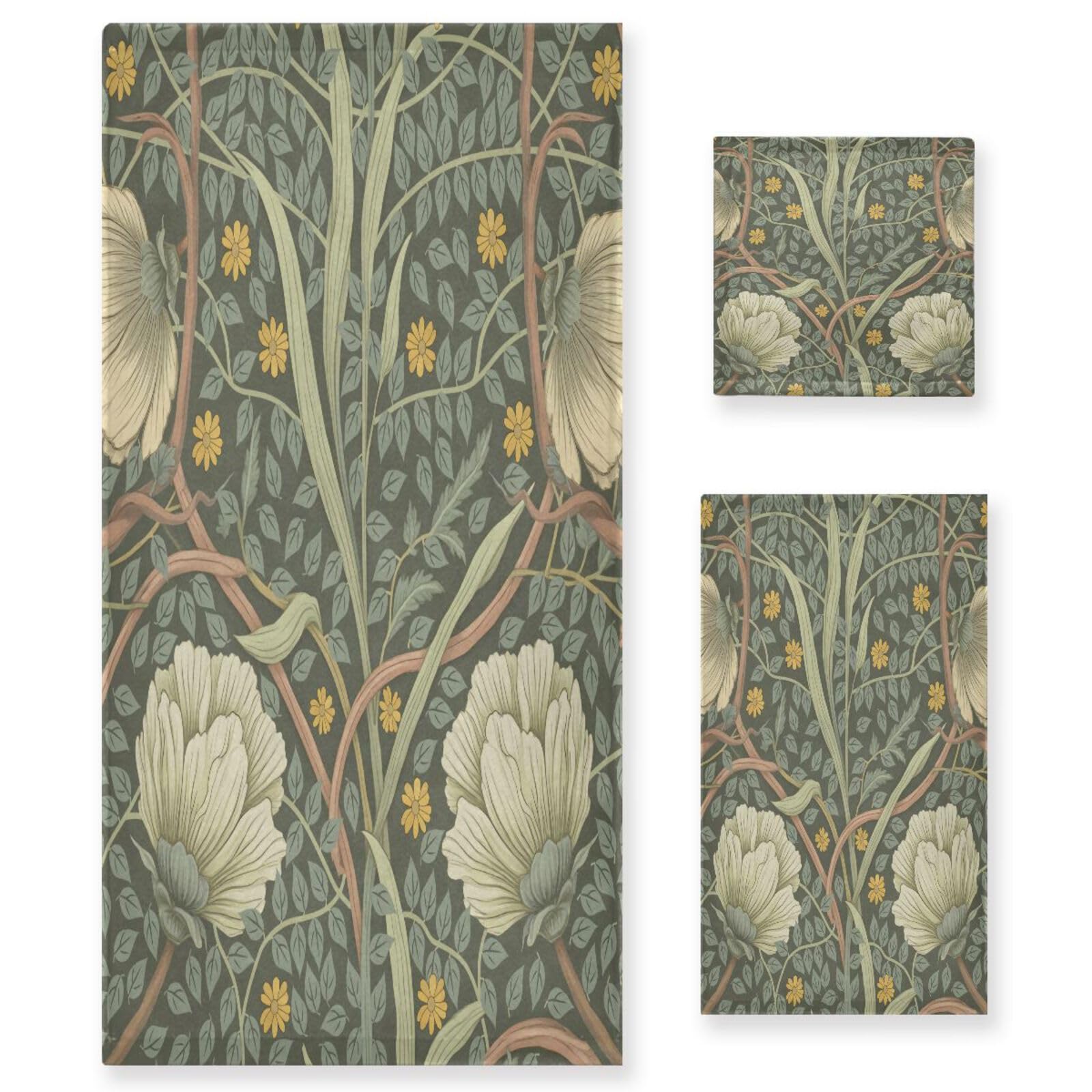 Juego de 3 toallas suaves de William Morris para transformar tu baño, cocina o spa en casa