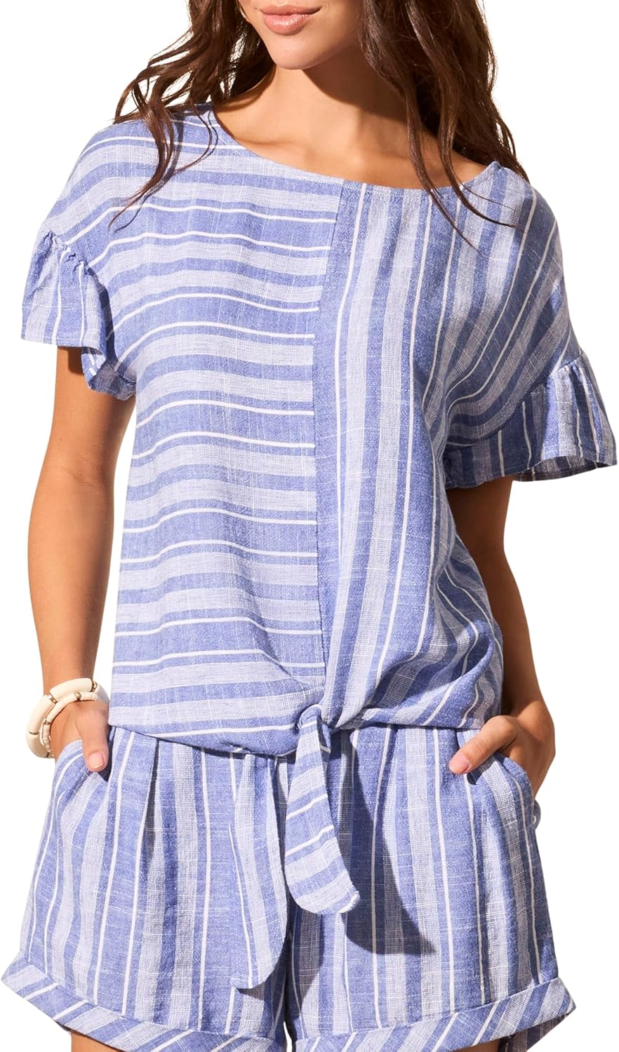 Tribal 3/4 Sleeve Raglan Sleeve Embellished Blouse Shirt X-Large Calypso Blue