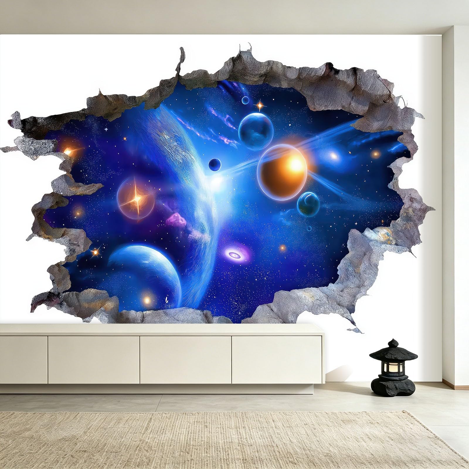 Panoramiczna tapeta 3D Wytłoczona ściana 3D 200 x 140 cm (dł. x wys.), okładzina ścienna dekoracja do pokoju dziecięcego salon kuchnia - unikalny i nowoczesny gobelin - wszechświat mgławica planeta