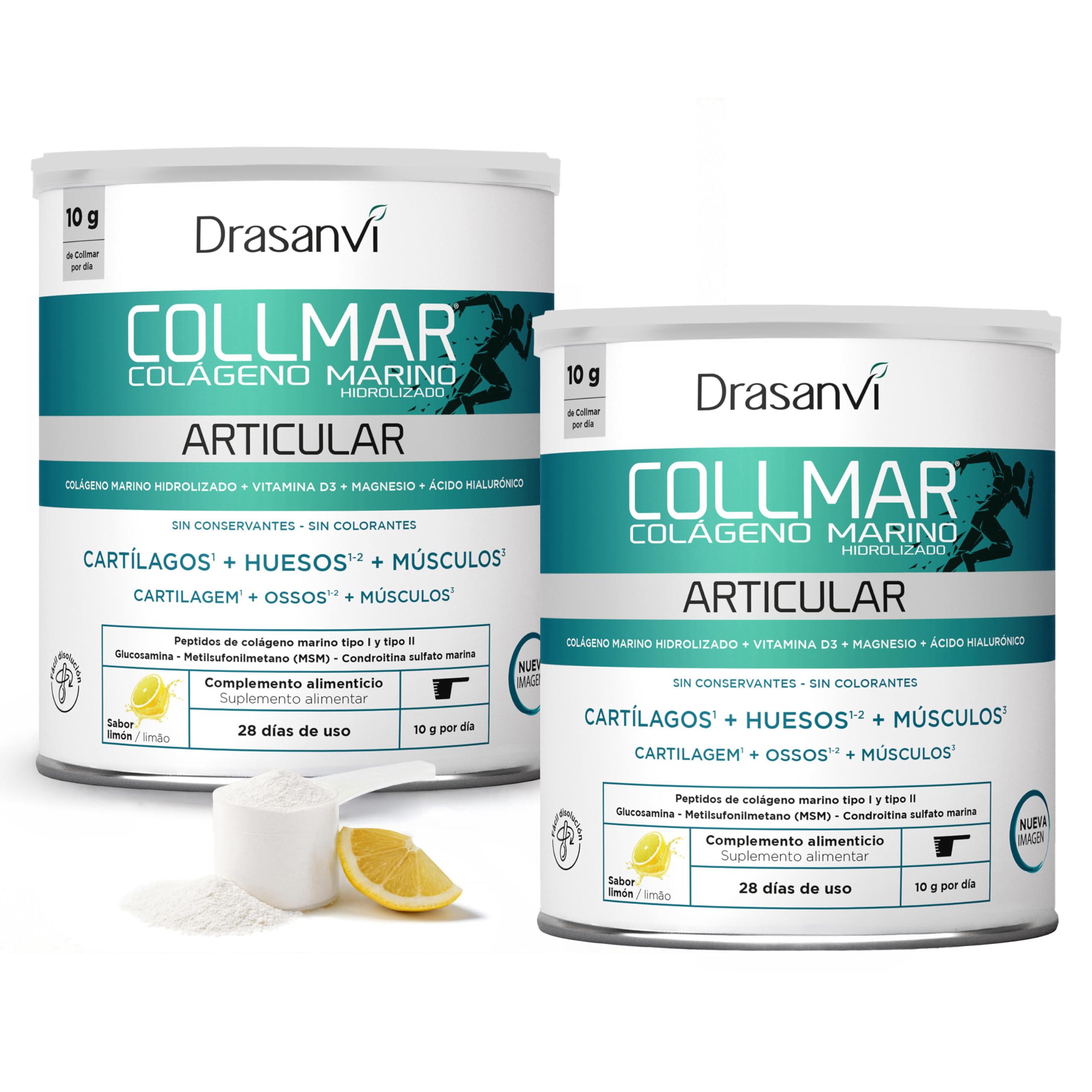 Colageno Drasanvi Collmar Articular Marino Con Glucosamina Condroitina Msm | Apoya Articulaciones Y Tendones, Formula Especial - Colageno Marino Hidrolizado Polvo Sabor Limon, Pack 2x280 Gramos