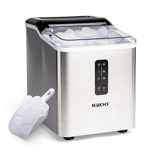 Igloo Automatic Ice Maker, Self-Cleaning, Countertop Size, 26 lbs in 24 Hours, 9 Large or Small Ice Cubes in 7 Minutes, LED Control Panel, Scoop Included, Great for Water Bottles, Stainless Steel