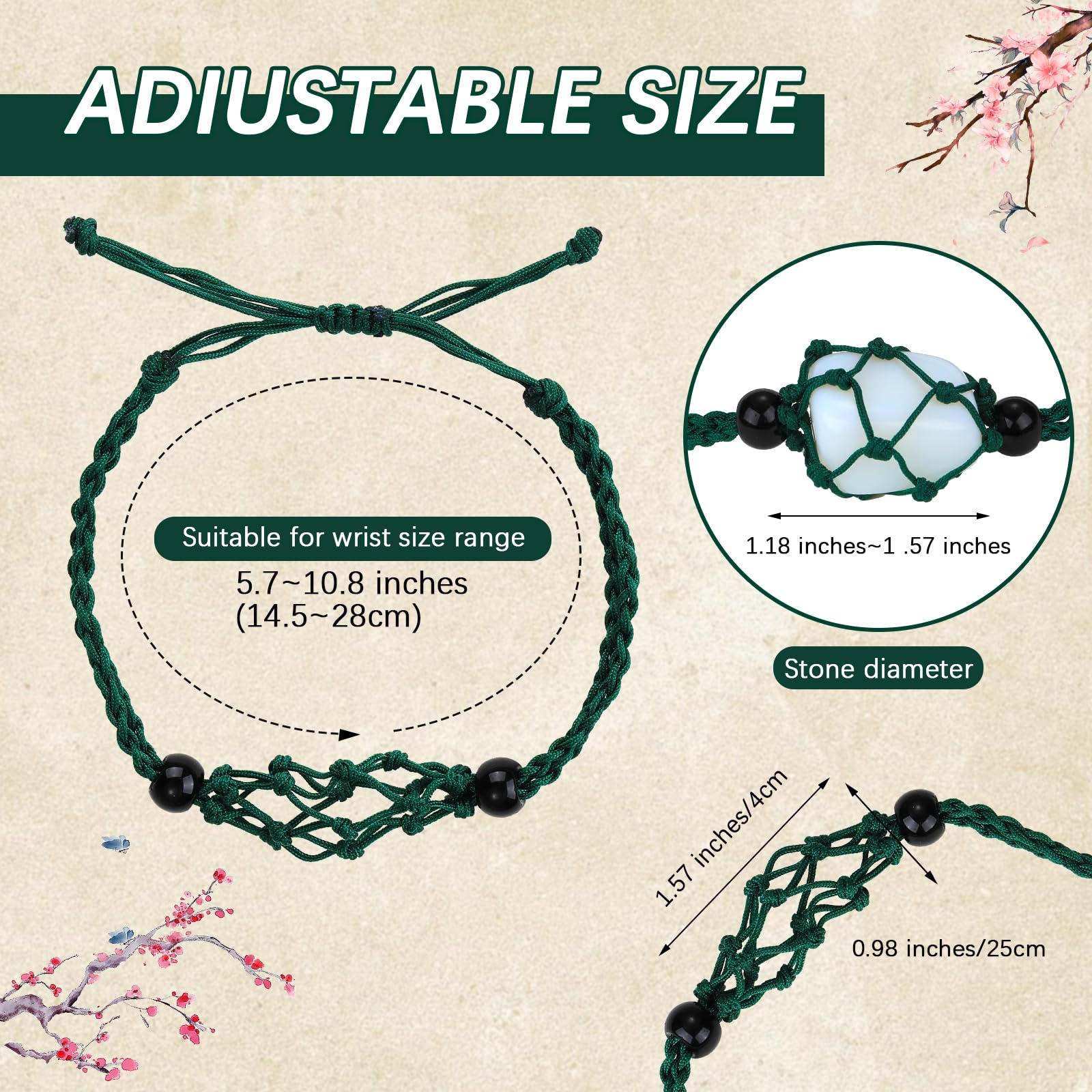WEWAYSMILE 2 Pieces Empty Stone Bracelets Holder, Adjustable Cord Empty Stone Holder Crystal, for Stone Necklace DIY Bracelet Jewelry Making, Dark Green, About 1-7/8~3-1/4 inch(47~84mm) - Image 2
