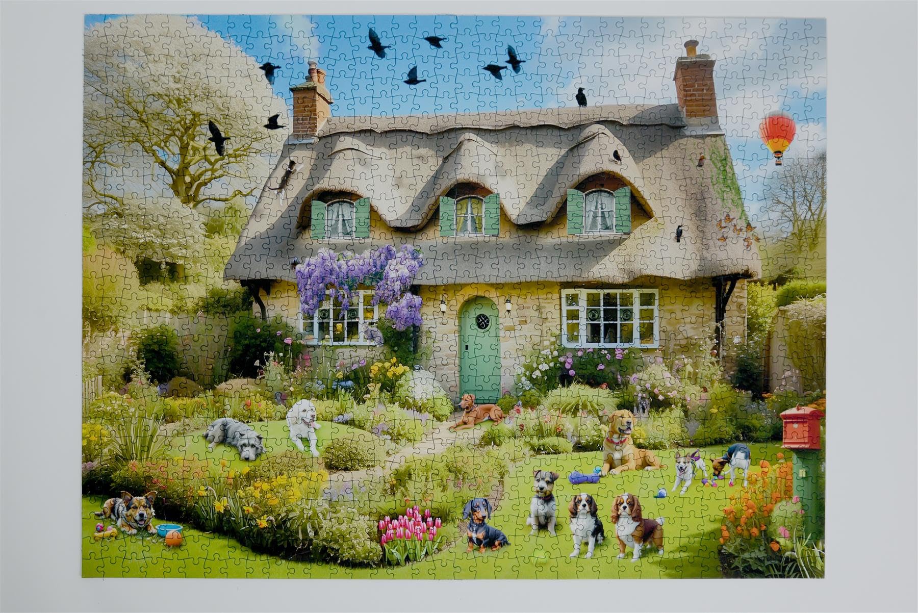 Spring Garden Dogs Jigsaw Puzzle 1000 Piece, Charming Country Cottage with Flowers & Dogs - Image 4