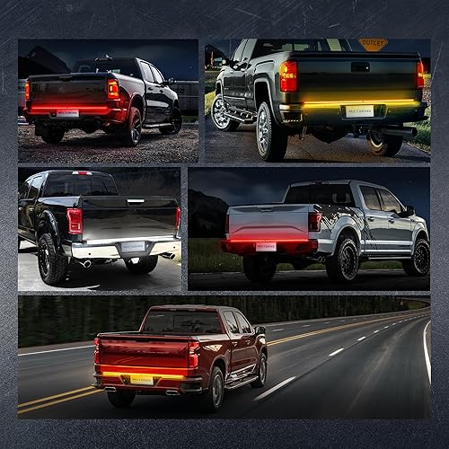 Miniatura 8 de MICTUNING Barra de luz LED triple de 60 pulgadas para portón trasero IP68, marco de aluminio plegado para enchufar y usar, con conector plano de 4