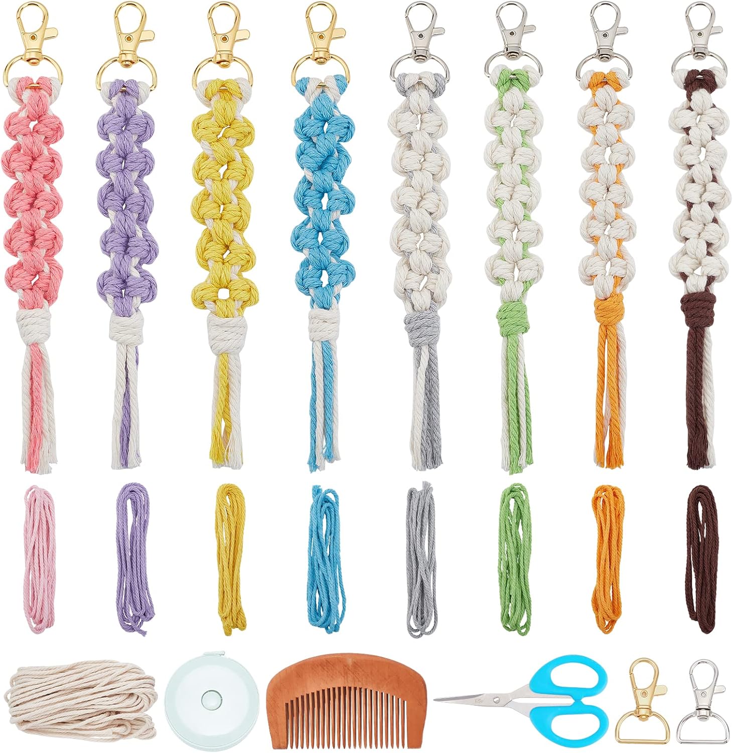 FREEBLOSS 8 Set Macrame Keychain Kit Creative Flower Style