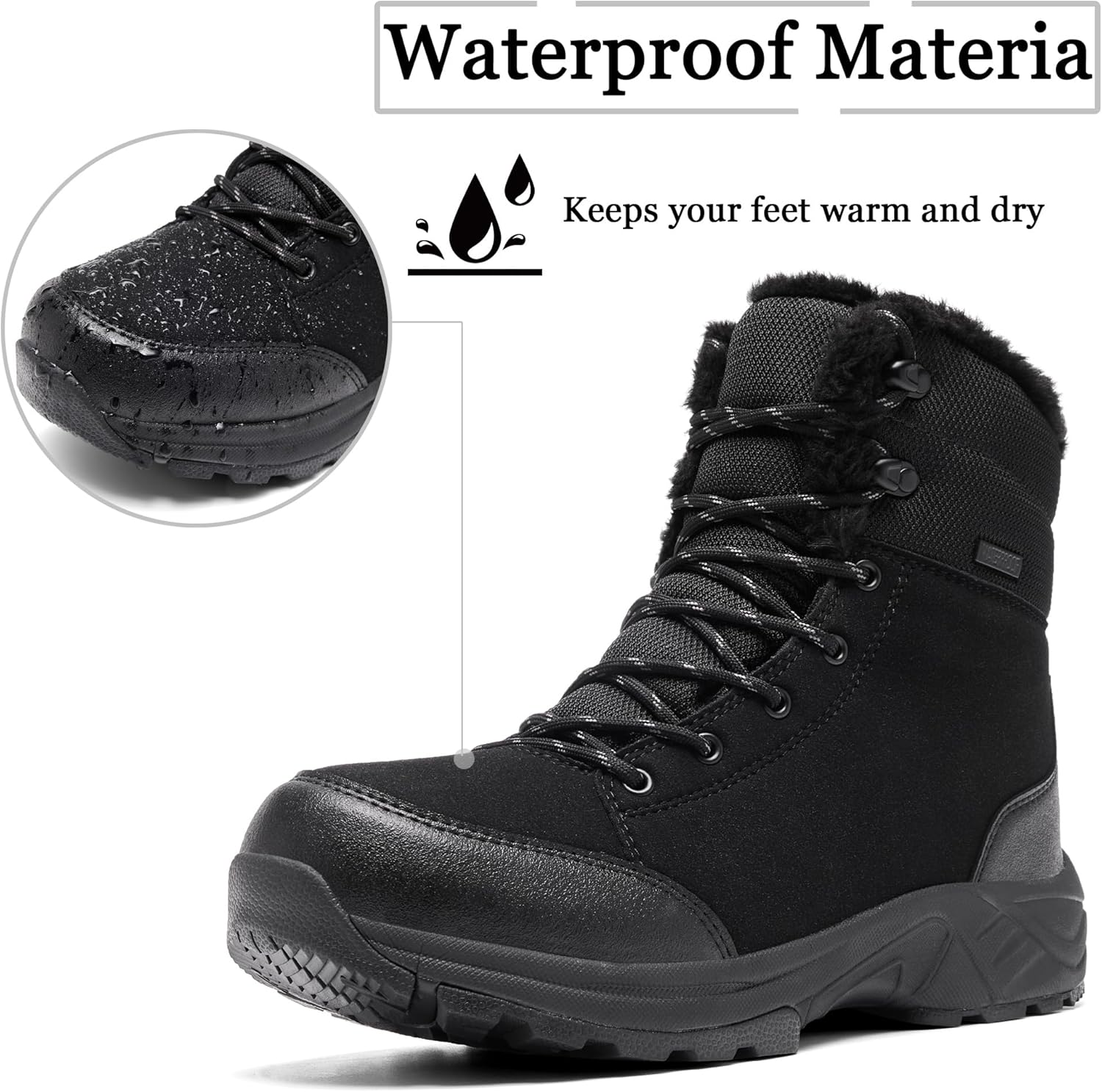 SHULOOK Men's Snow Boots Waterproof Warm Fur Lined Winter Hiking Boot Non-slip Outdoor Ankle High-top Shoes Work Hiker Trekking Trail - Image 4